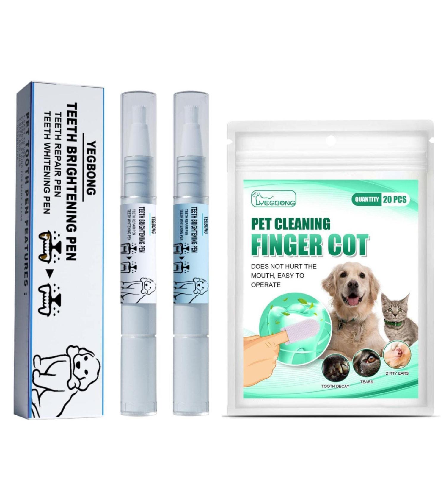 BeauFairy Pet Oral Care Kit Dogs Cats Teeth Brightening Pen with 20 Pet Disposable Teeth Cleaning Finger Cot Remove Stain Freshen Breath Protect Oral Health Pet Dental Cleaning Hygiene Products #003 - Buy Online on GoSupps.com
