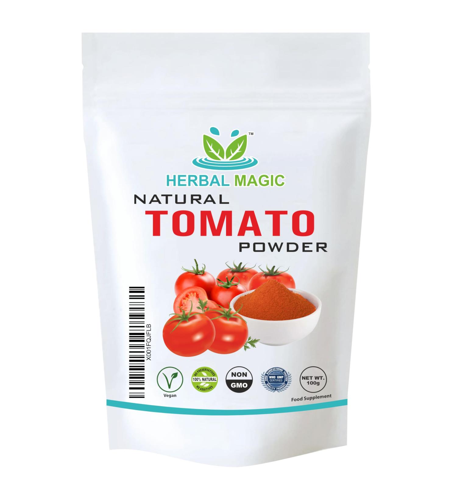 Herbal Magic's Natural Tomato Powder - Rich & Vibrant Smoothies Shakes Juices Baking - Free from Artifical Flavour & Preservatives - 100g