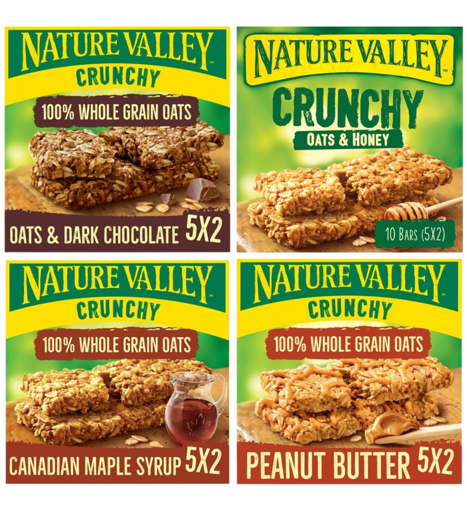 Cereal Bar Bundle With Nature Valley Oats & Dark Chocolate 5x42g Oats & Honey 5x42g Canadian Maple Syrup 5x42g and Peanut Butter 5x42g (4 Pack) - Buy Online on GoSupps.com