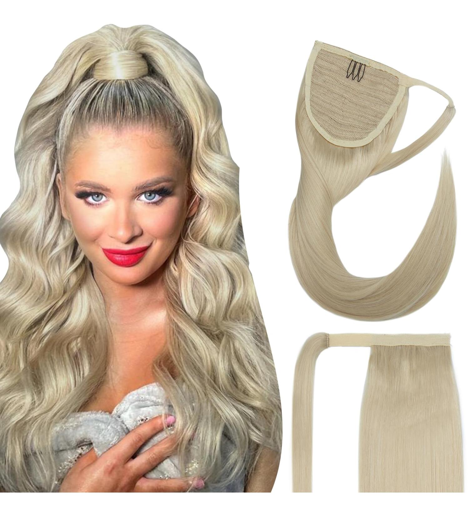 Elailite Real Hair Ponytail Extension #60 Platinum Blonde - 40cm 80g Smooth Natural Hair Braid - Buy Online on GoSupps.com