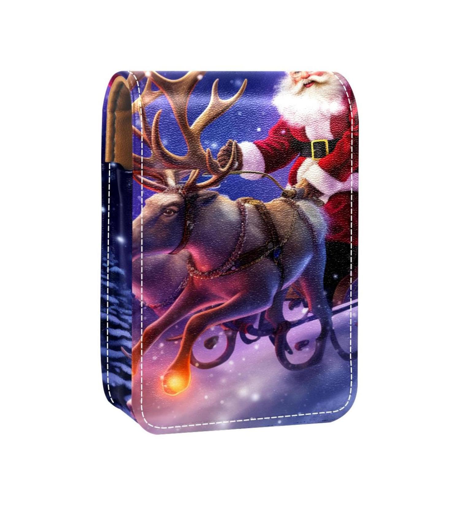 Travel Lipstick Organizer Case - Portable Makeup Bag with Mirror | Christmas Santa & Winter Deer Design - Buy Online on GoSupps.com