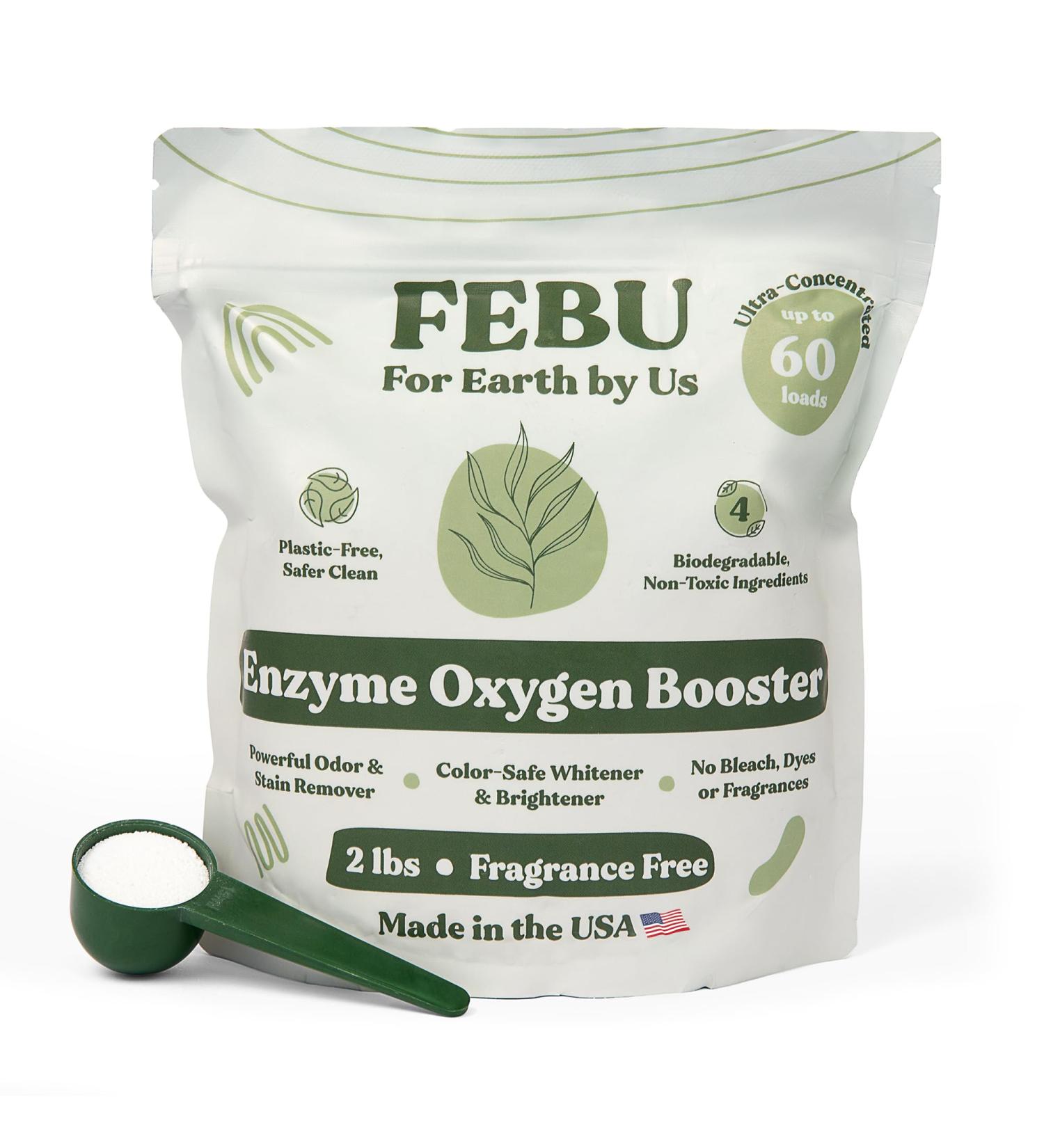 FEBU Enzyme Oxygen Laundry Booster 2lbs | Fragrance-Free Natural Stain Remover | Plant-Based Powder Detergent Booster | Safe for Clothes & Environment | Made in USA - Buy Online on GoSupps.com