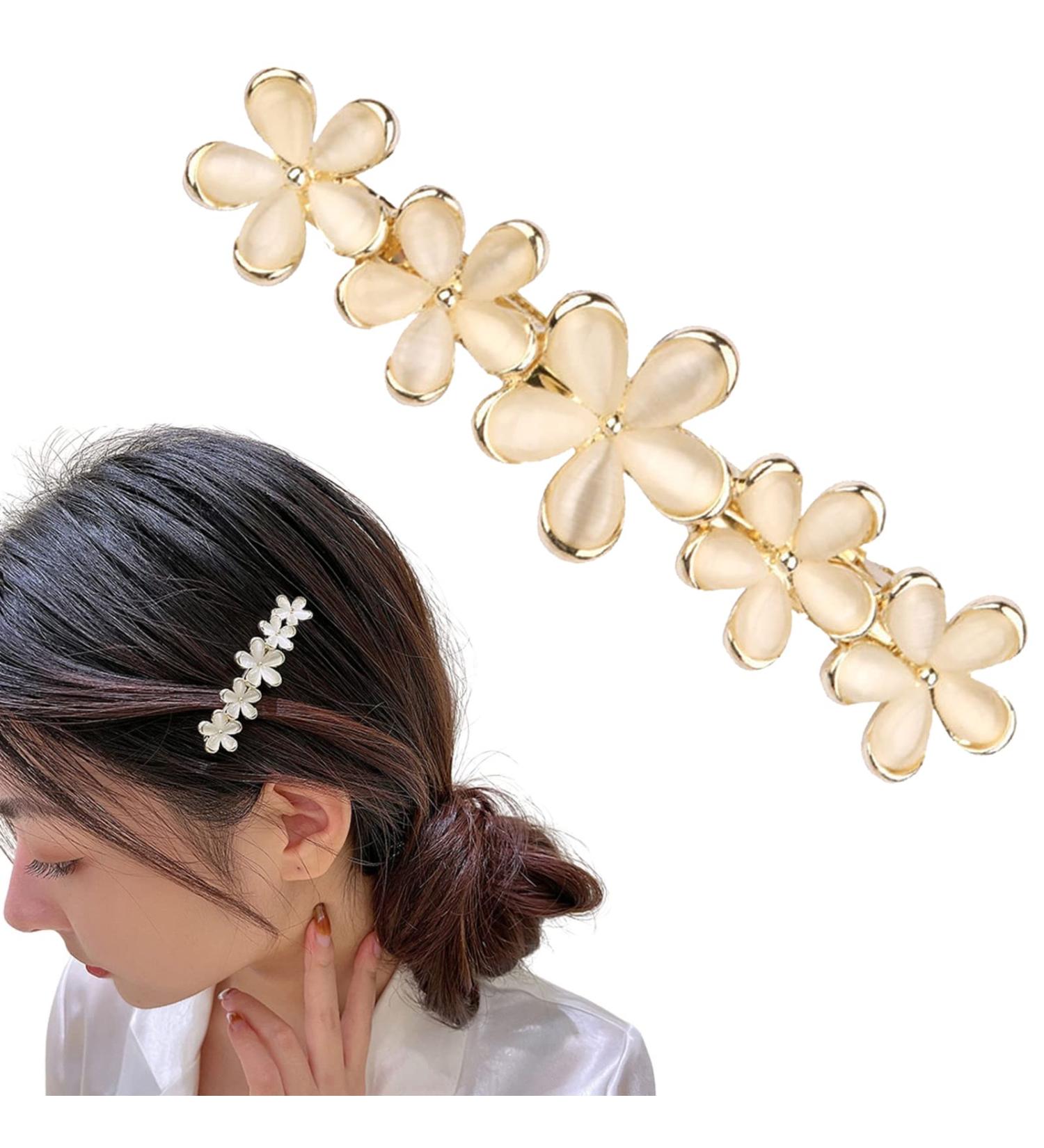 Antique Crystal Barrette Gold Flower Hair Clip | Elegant Jewelry Hair Accessory for Women | Bridal Wedding Gift - Buy Online on GoSupps.com