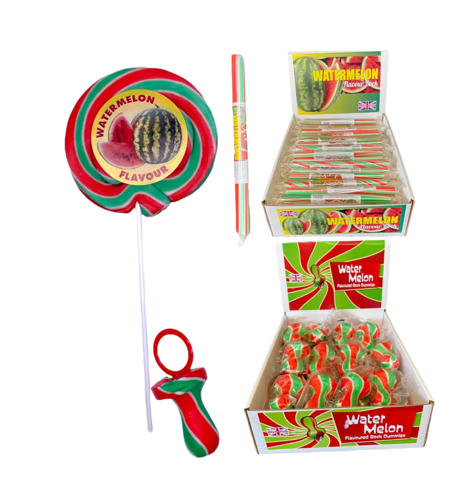 Watermelon Rock Gift Pack 20 X Rock Sticks 4 X Rock Dummies 2 X Large Wheel Lollies Handmade Traditional Rainbow Classic Sweets Retro Seaside Gift Wholesale Confectionery - Buy Online on GoSupps.com
