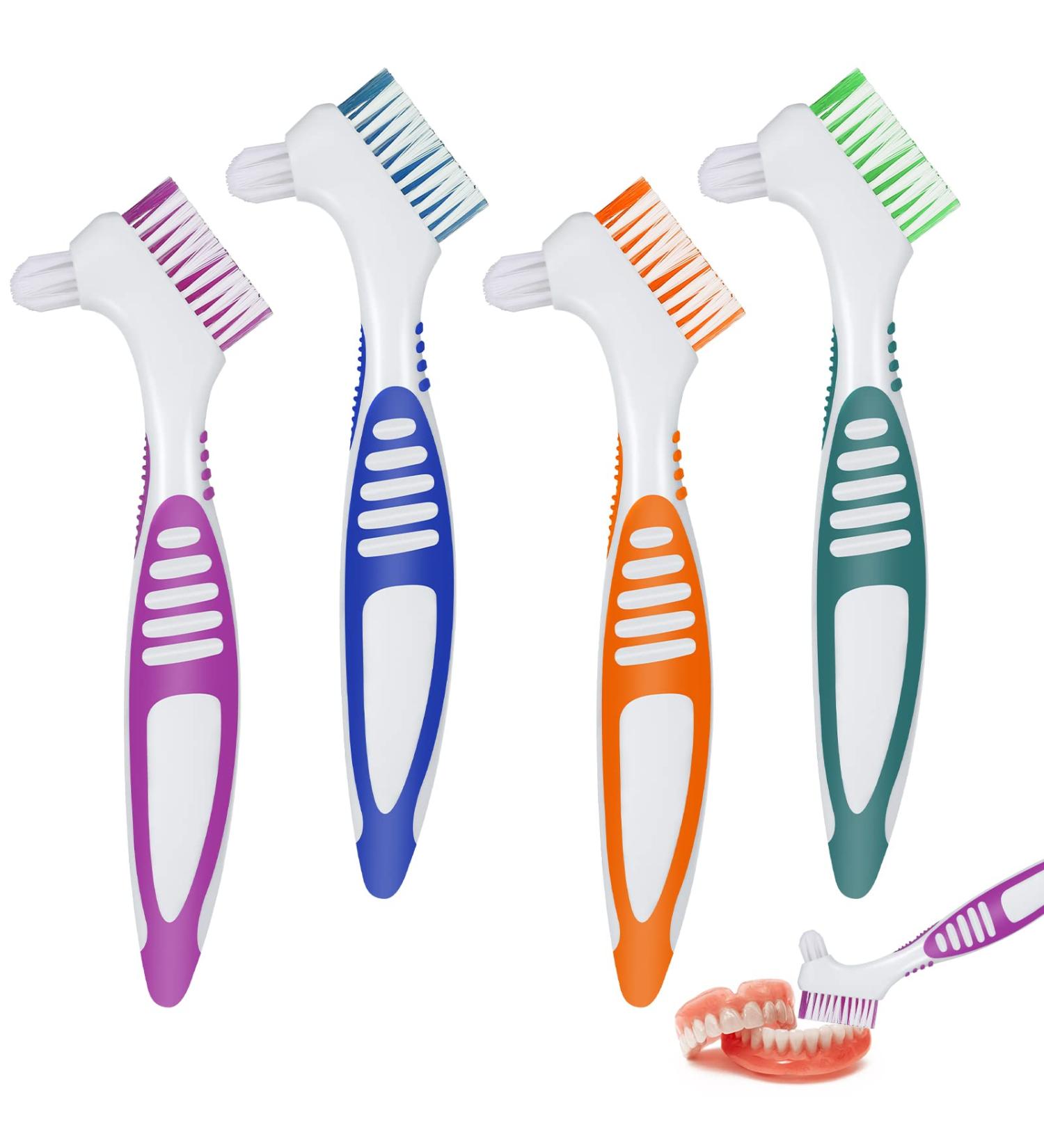 Caromoriber House 4Pcs Denture Brush Dual Head Toothbrushes Portable Denture Brush with Soft Bristles and Dual Angled Hard Denture Cleaning Brush for Denture Care Denture Toothbrush - Buy Online on GoSupps.com