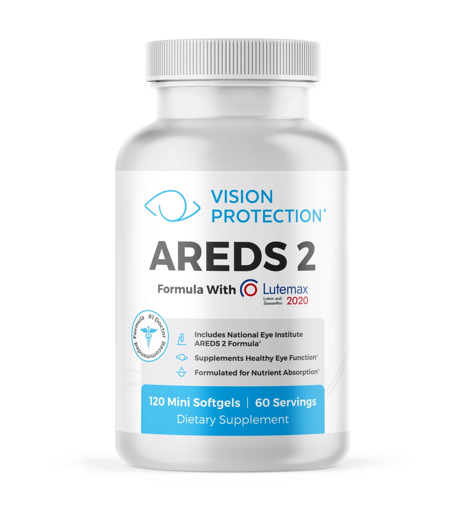 VISION PROTECTION AREDS 2 Eye Vitamin & Mineral Supplement for Ocular Health Natural Eye Institute AREDS 2 Study Formula with Lutein Vitamin C & Zeaxanthin 120 Mini Softgels - Buy Online on GoSupps.com