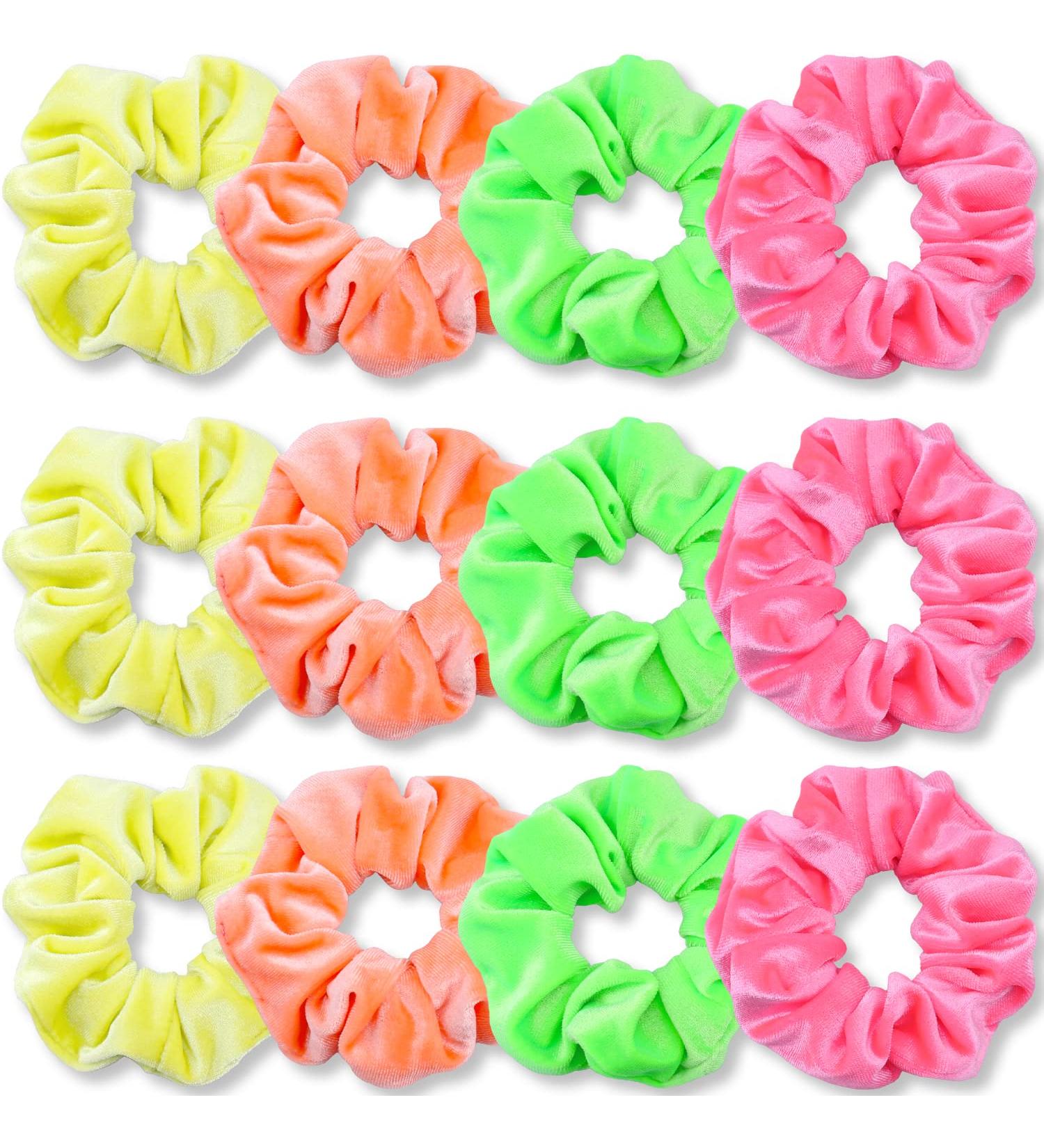 IVARYSS Neon Velvet Hair Scrunchies - 12 Pack | Premium Soft Elastic Bands for Women & Girls - Solid Colors | 80s Hair Accessories - Buy Online on GoSupps.com