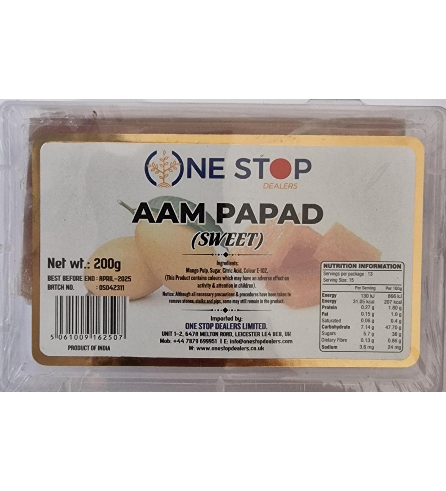 One Stop Dealers Aam Papad Mangobar Sweet Flavour (200gram) - Masala Special Mango Slices - Natural Fruit Dried Spiced Candy (Pack of 1)