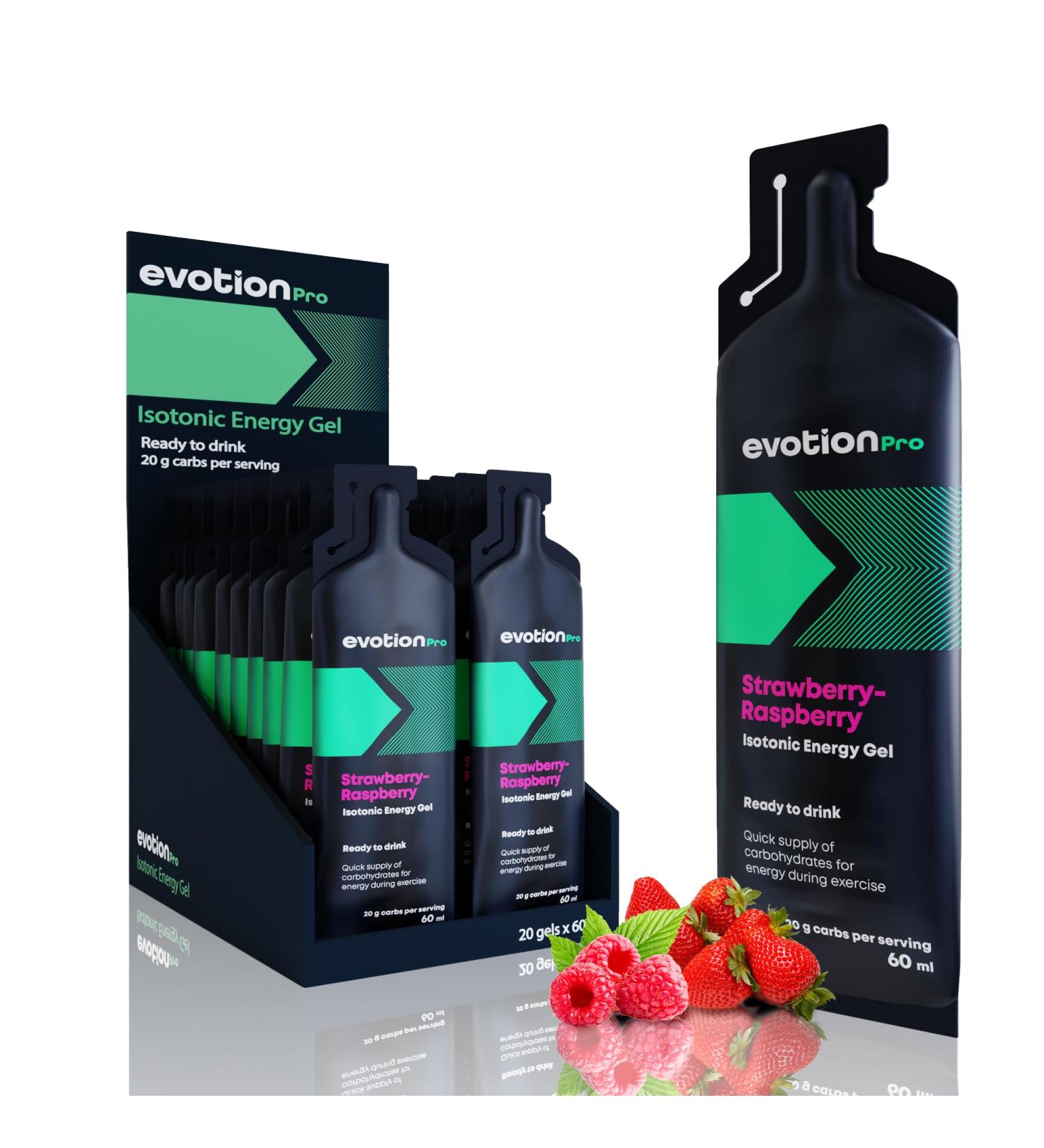 Evotion Pro High Energy Gel - 20 x 60ml | 80kcal 20g Carbs | Strawberry Raspberry Power Gel for Running & Marathons - Buy Online on GoSupps.com