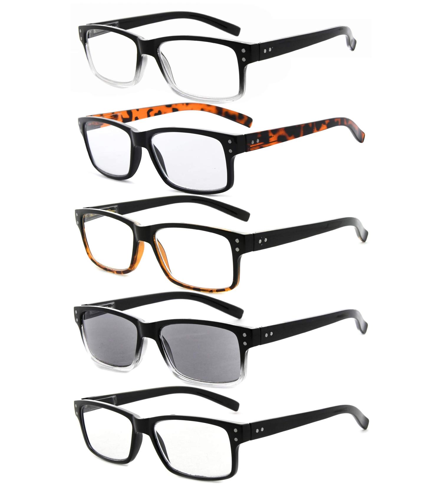 Eyekepper 5-Piece Classic Spring Hinge Reading Glasses Set - 2.5 Diopters Sun Reading Glasses for Stylish Vision - International Shipping Available - Buy Online on GoSupps.com