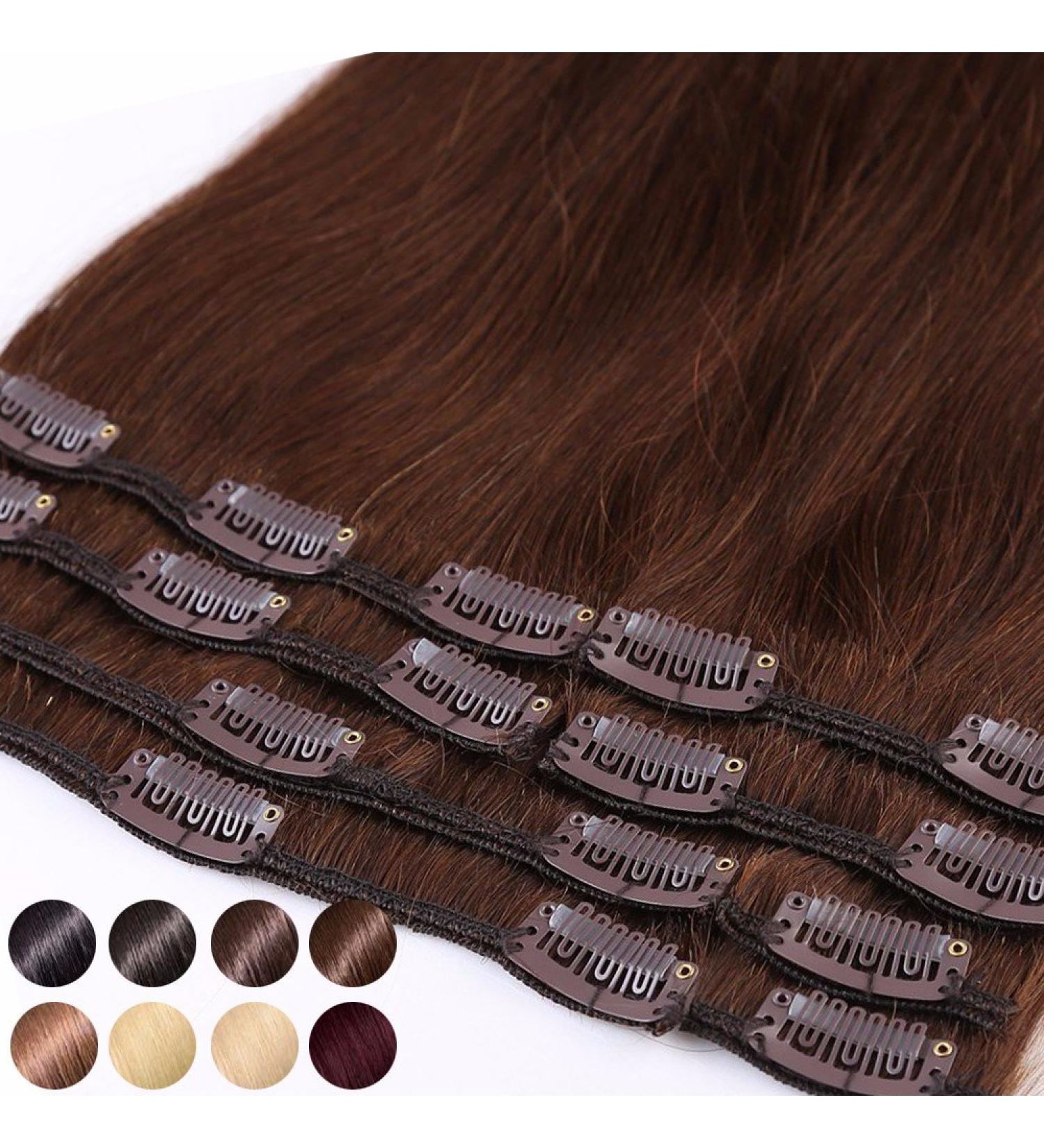 Real Remy Human Hair Extensions - 8pcs Clip In Extensions 90g 40cm (#4 Medium Brown) - International Shipping - Buy Online on GoSupps.com