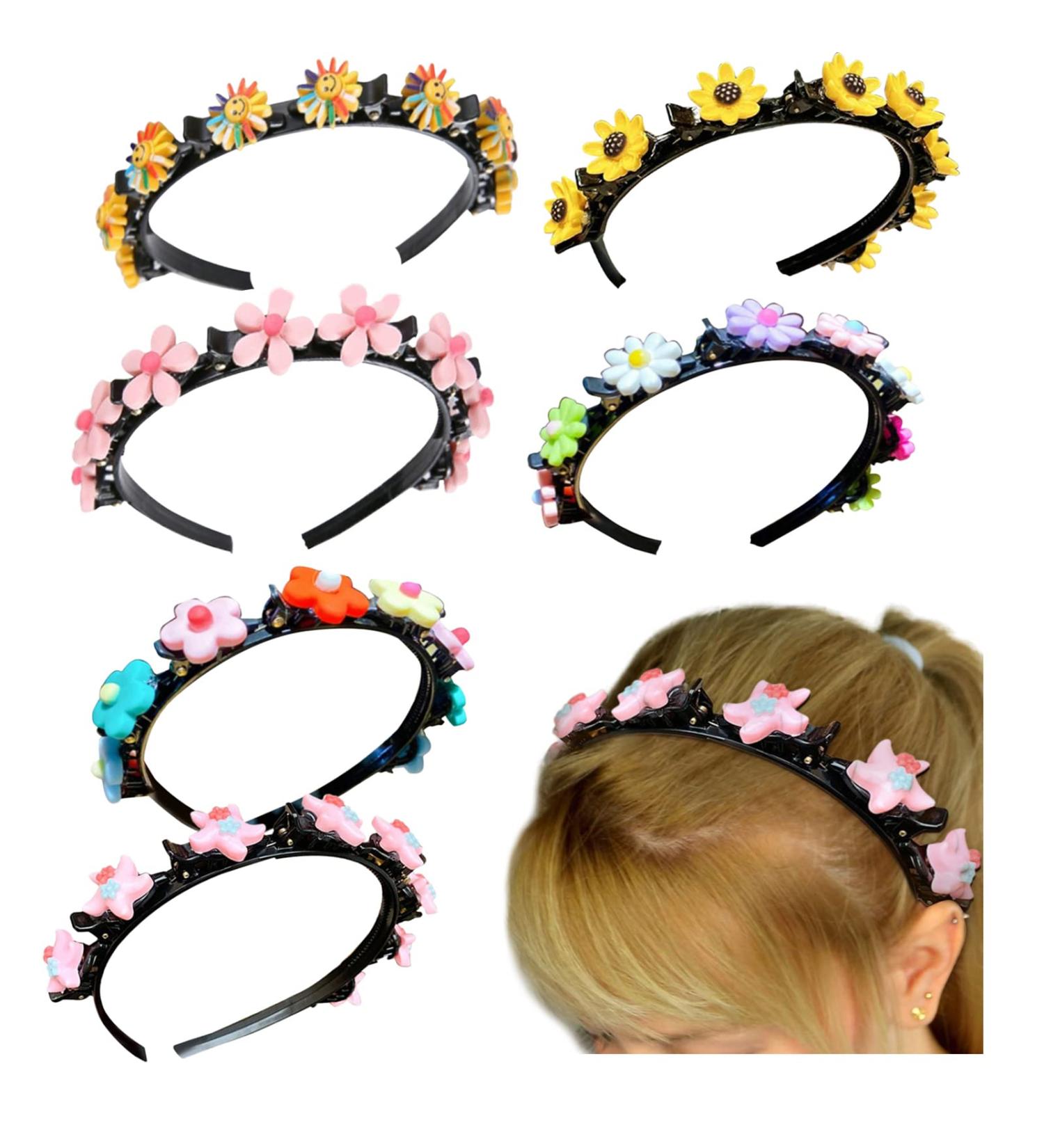6Pcs Flower and Sunflower Smile Headbands for Girls and Women - Non Slip, Soft, Comfortable Hairbands in Light Blue, Black, Pink - Aesthetic Kids Accessories - Buy Online on GoSupps.com