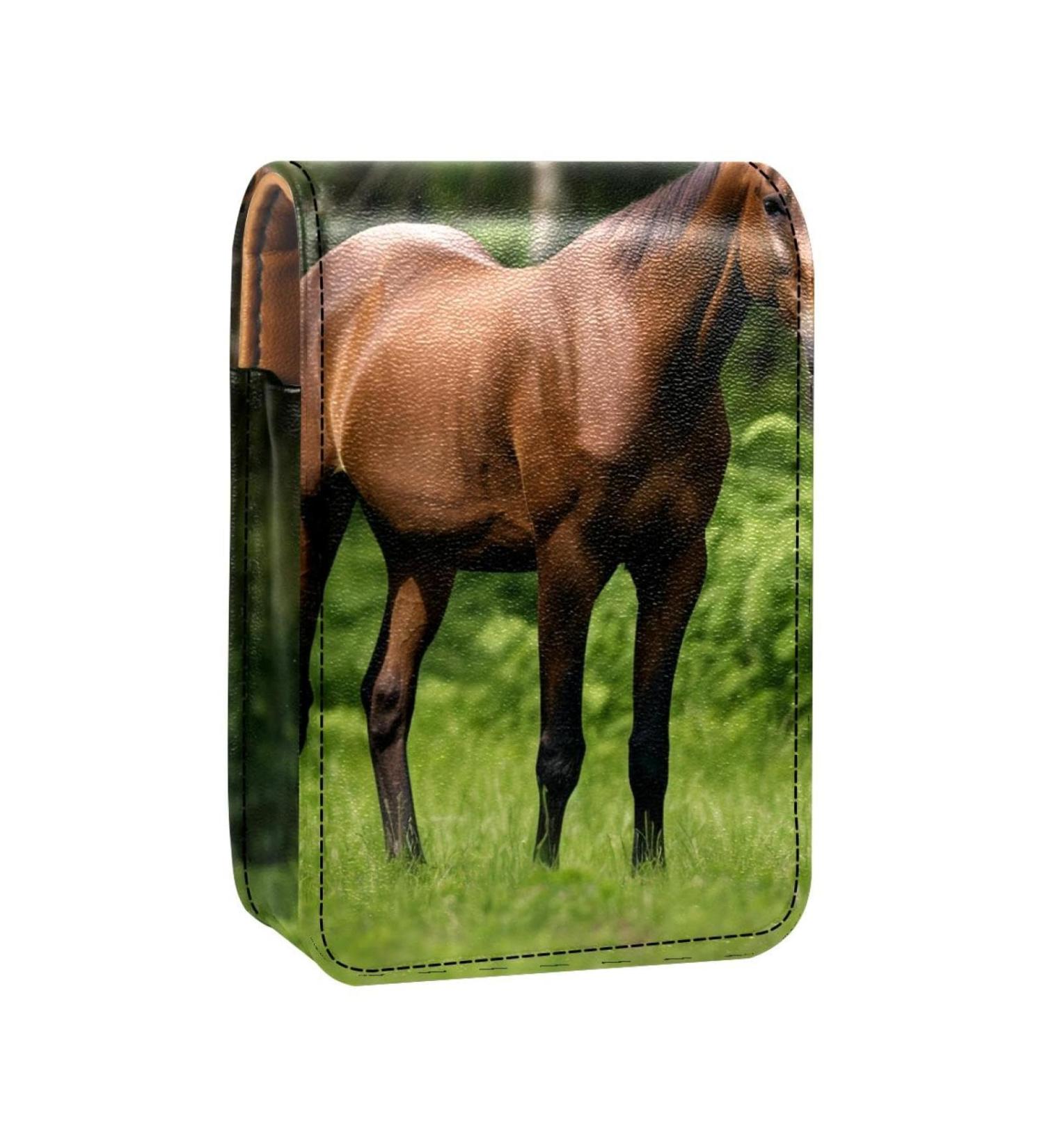 Travel Lipstick Organizer Case - Portable Makeup Bag with Mirror | Brown Horse Design - Ideal for International Shipping - Buy Online on GoSupps.com