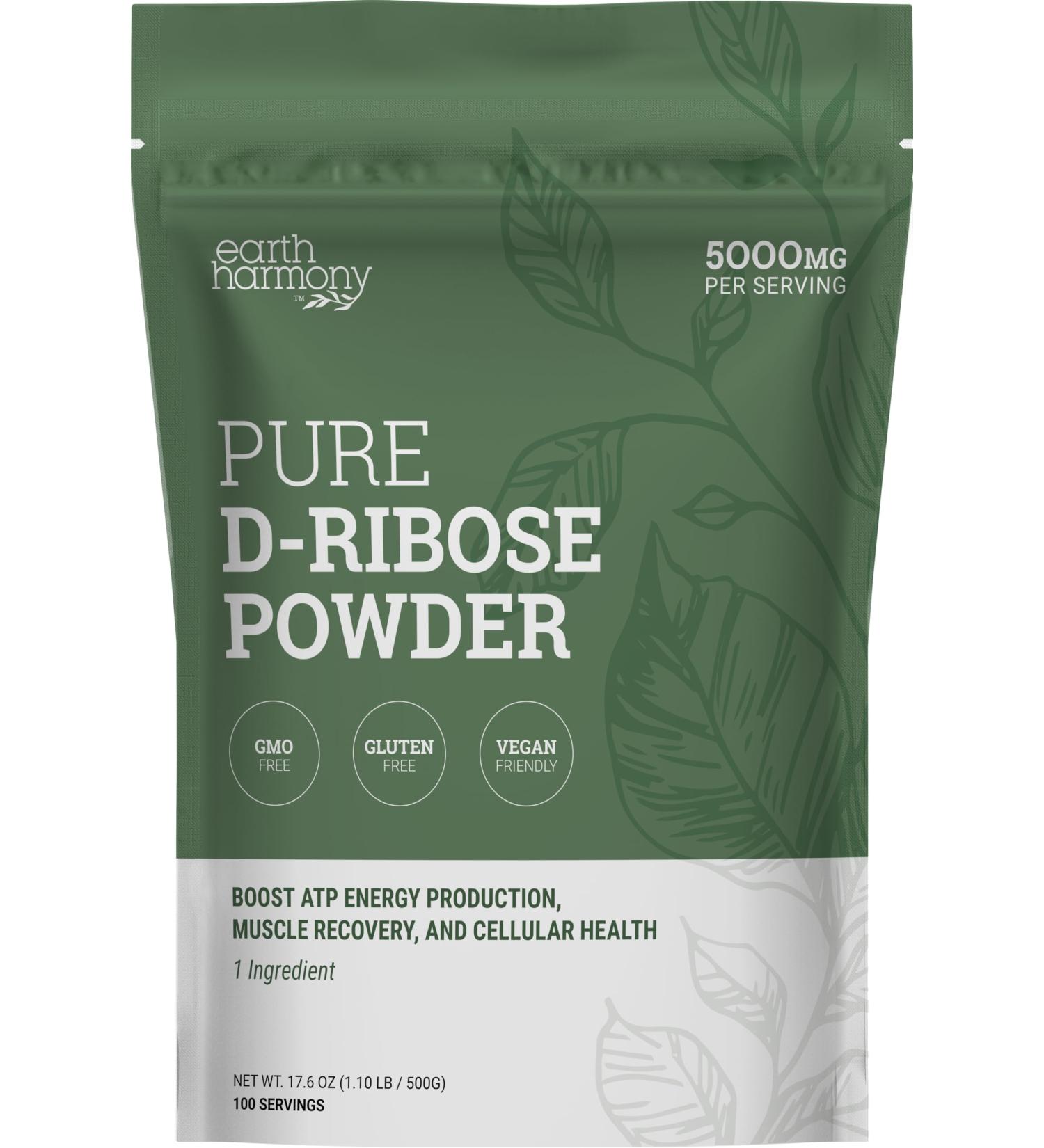 Earth Harmony D-Ribose Powder 5000mg - Great for Exercise Performance Post-Workout and Heart Health - Similar to D Ribose Capsules - 17.6 Oz - Buy Online on GoSupps.com