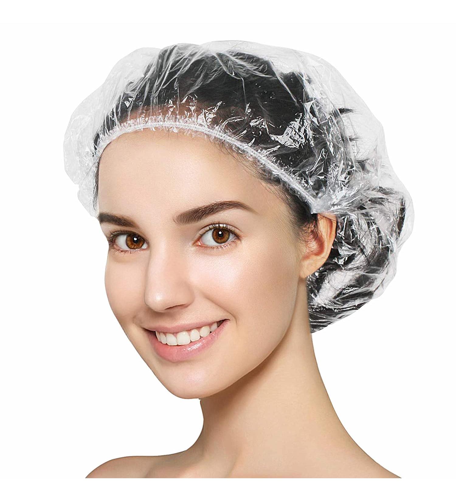 Dukal Plastic Hair Caps Pack of 200 Plastic Shower Caps Waterproof Bath Hat disposable shower caps Processing Hair Cover Elastic Caps for Treatment Spa Hair Salon Home Use