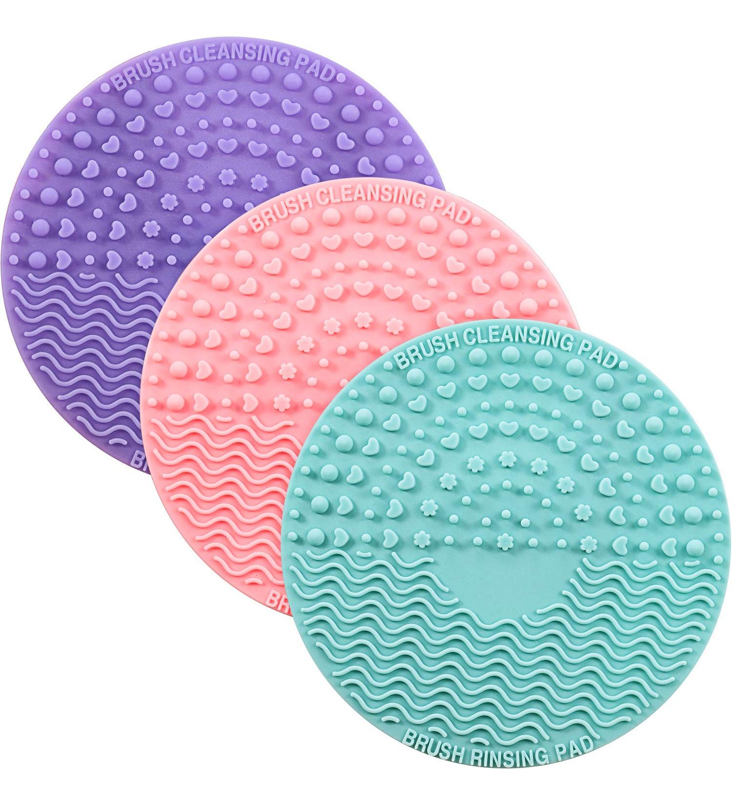 Silicone Makeup Brush Cleaning Mat - 3 Piece Set | Brush Scrubber Pad with Suction Cup | Green Purple Pink - Buy Online on GoSupps.com