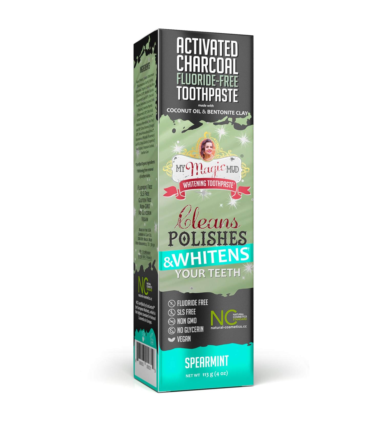 Organic Charcoal Teeth Whitening Toothpaste with Coconut Oil & Essential Oils | Enamel Safe, Clinically Proven, Vegan | Best Natural Whitener - Spearmint (4oz) - Buy Online on GoSupps.com