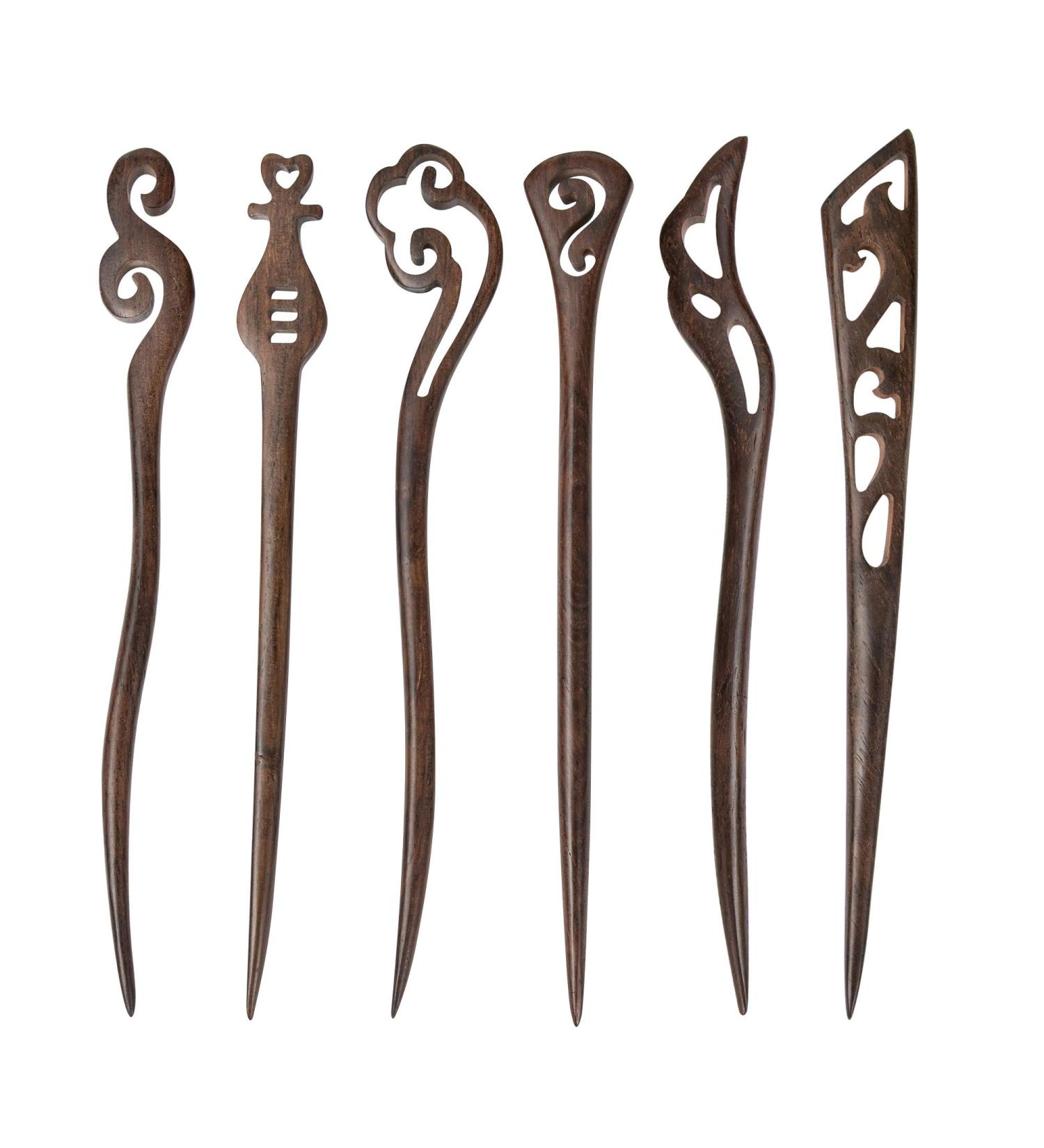 inSowni 6 Pack Handmade Sandalwood Vintage Hair Sticks Pins Clips for Women - Chinese Japanese Retro Design - Buy Online on GoSupps.com