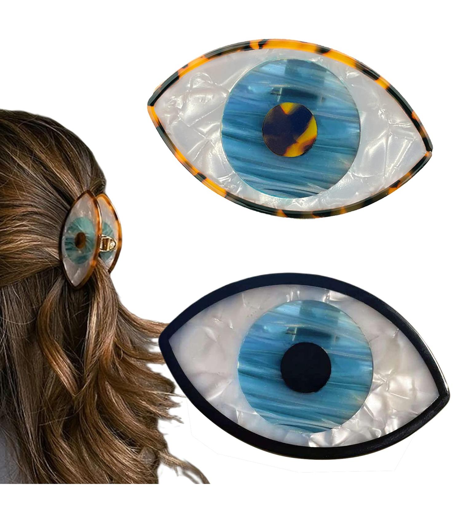 YOSOMK 3 Retro Blue Eye Hair Claw Clips - Unique Design Non-slip Small Hair Clips for Women - Stitching Color Hair Accessories for Thick and Thin Hair - Buy Online on GoSupps.com