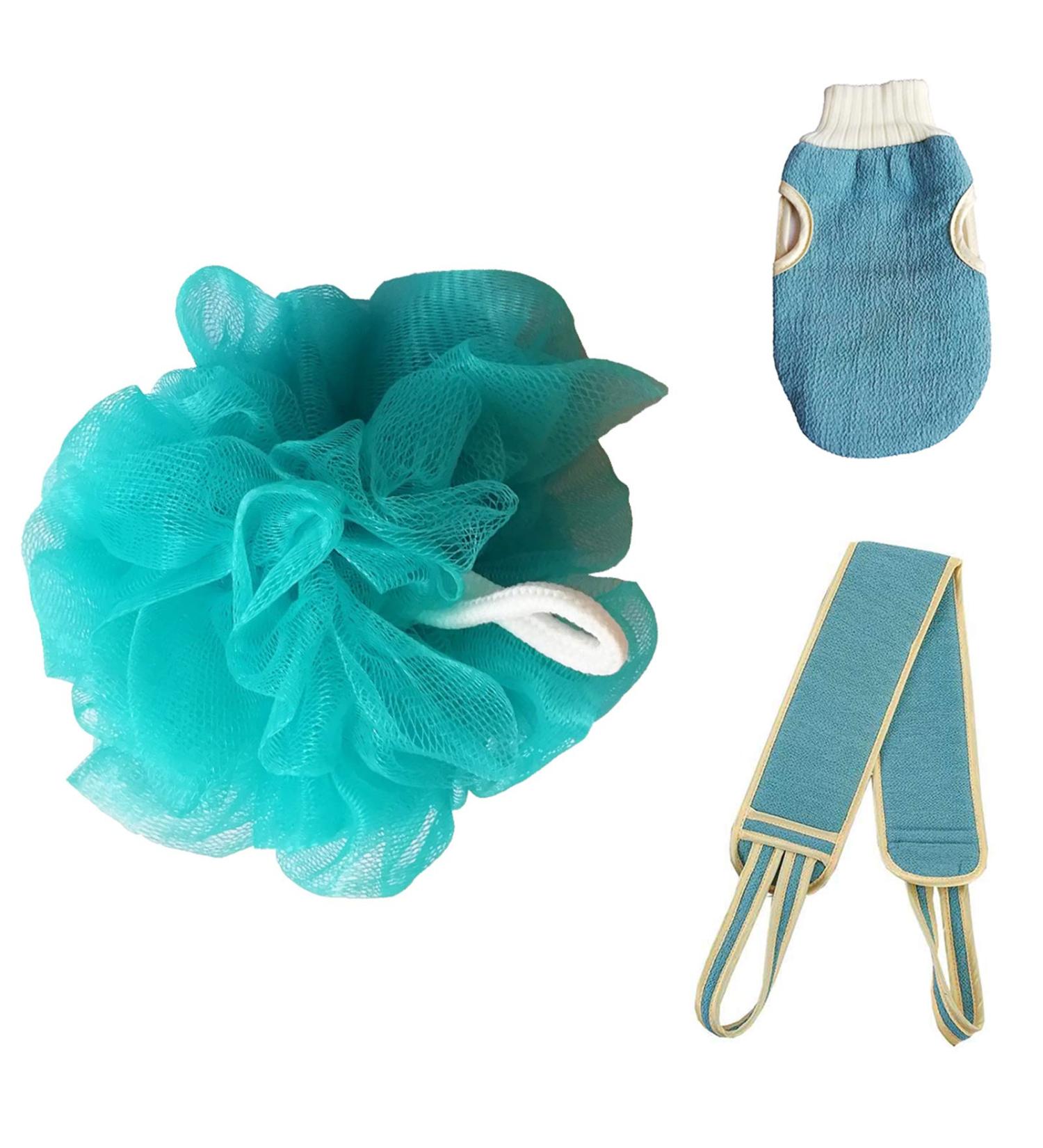 3 Pack Blue Loofah Sponge Body Scrubber for Bath - Luxury Exfoliating Loofah for Women and Men - Buy Online on GoSupps.com