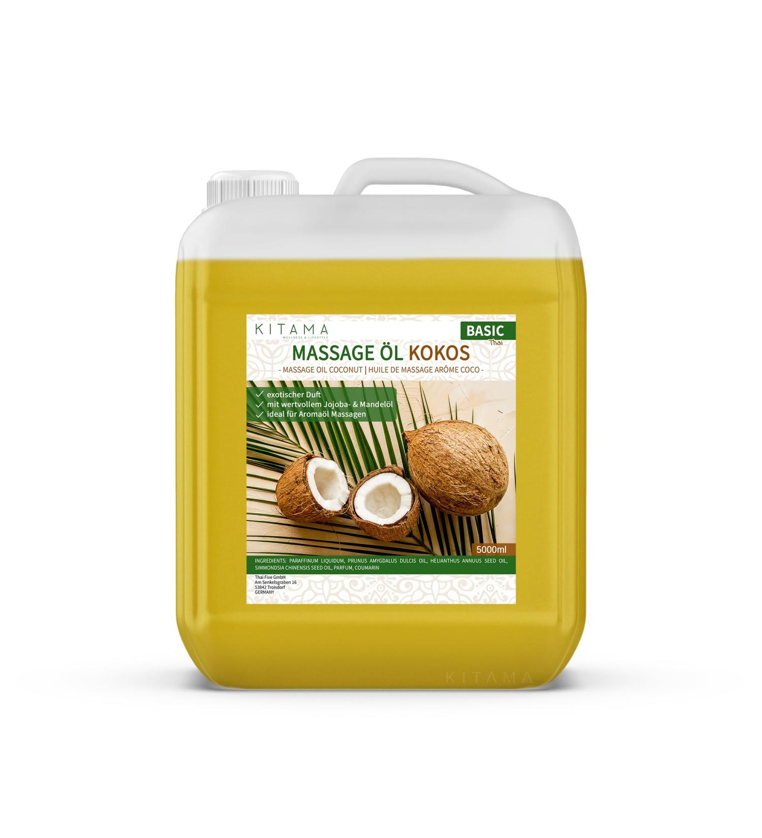 KitaMa Coconut Massage Oil - Nourishing Aroma Body Oil for Relaxation - 5L (5000ml) - Buy Online on GoSupps.com