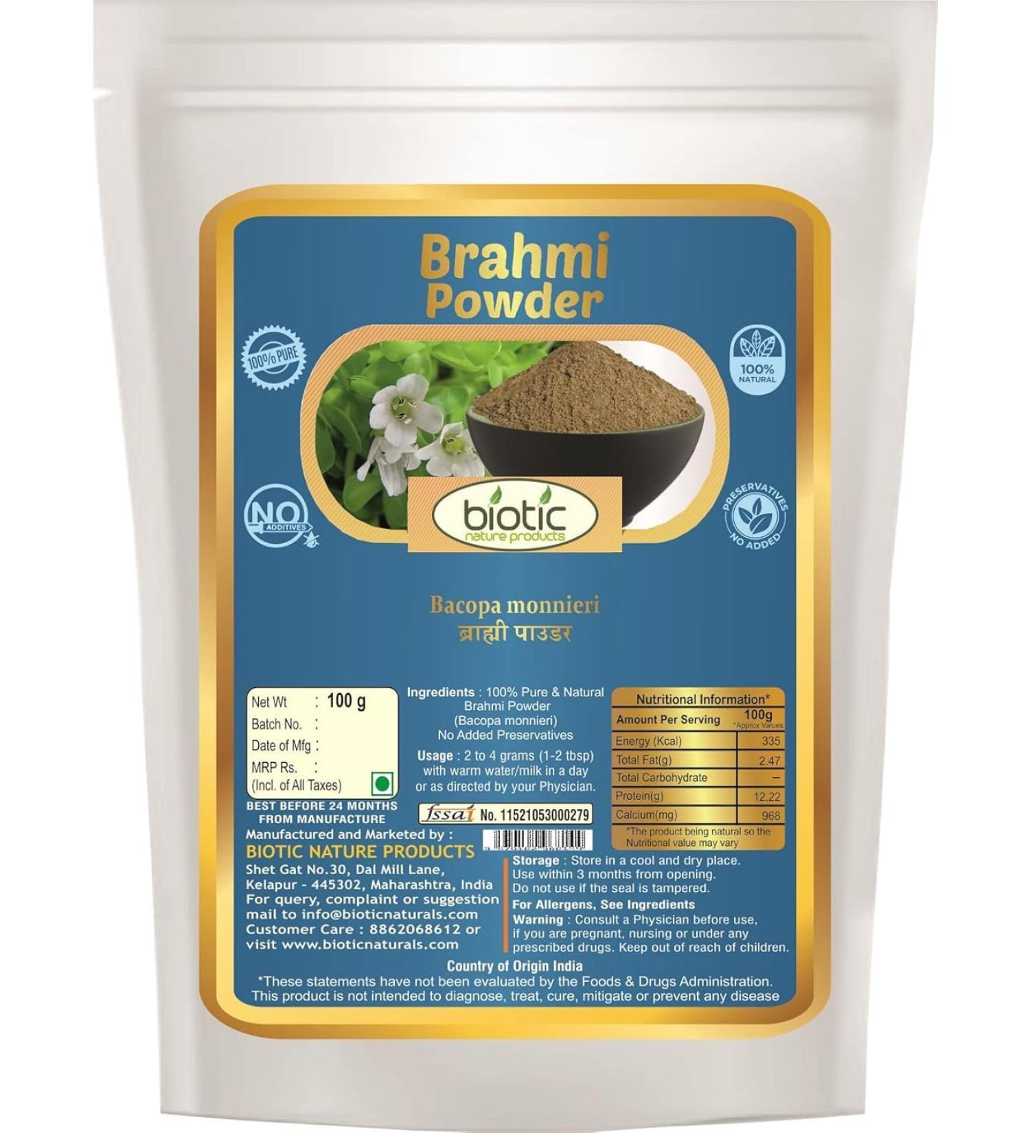 Brahmi Poudre Bacopa Monnieri Brahmi Churna pour manger cheveux 100 g