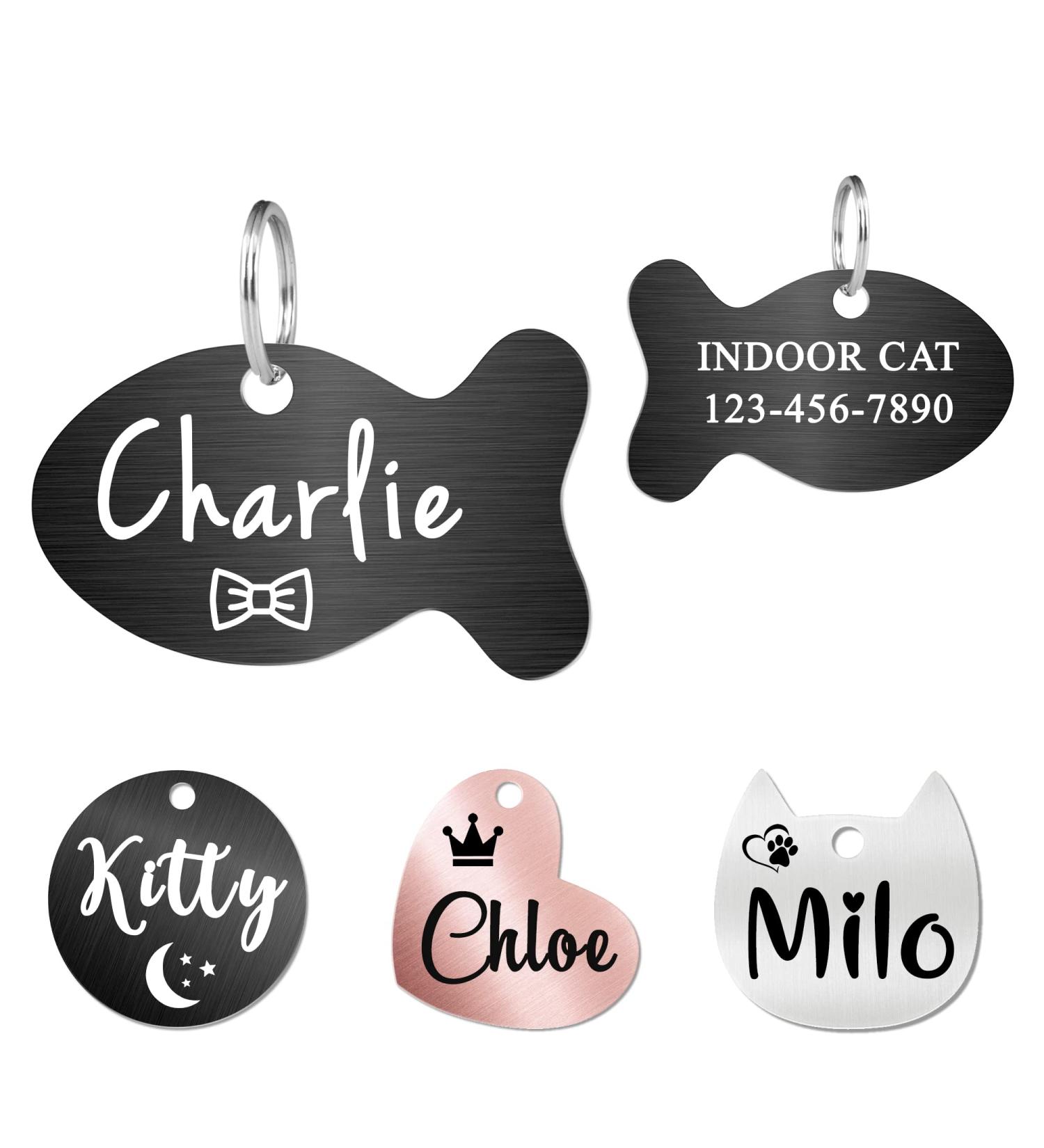 Personalized Ultra Joys Black Fish Cat Tag - Stainless Steel ID Collar Name Tag for Cats - Buy Online on GoSupps.com