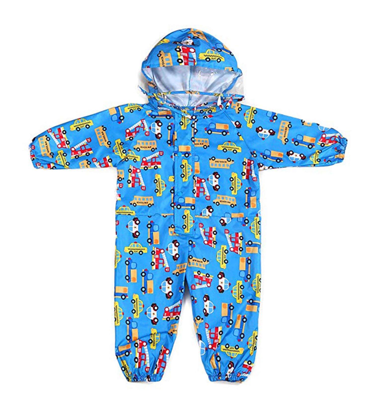 De feuilles Kids Button Rain Suit | Waterproof Hooded Raincoat Jumpsuit 4-6 Years Blue Cars - Buy Online on GoSupps.com