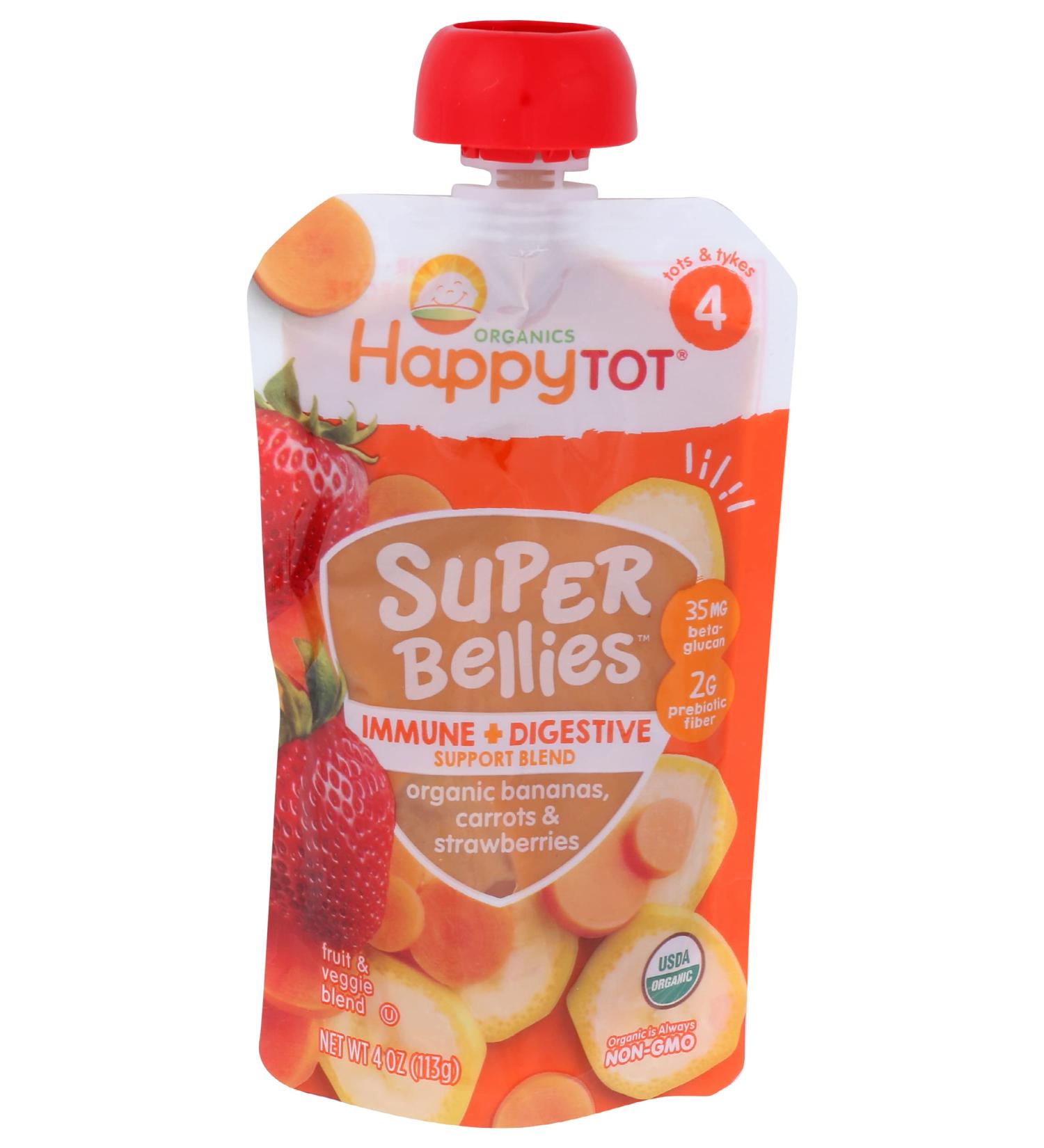 Happy Tot Super Bellies Organic Bananas Carrots & Strawberries 4 oz - Healthy Baby Food - Buy Online on GoSupps.com
