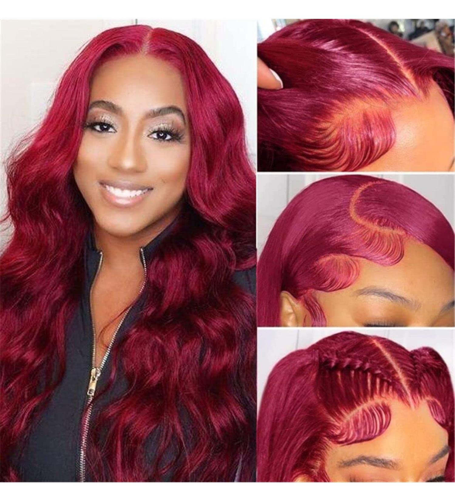 Burgundy Lace Front Human Hair Wig 20 Inch Body Wave 99J Color | Pre Plucked & Bleached Knots | 160% Density HD Lace Frontal Wig for Black Women - Buy Online on GoSupps.com