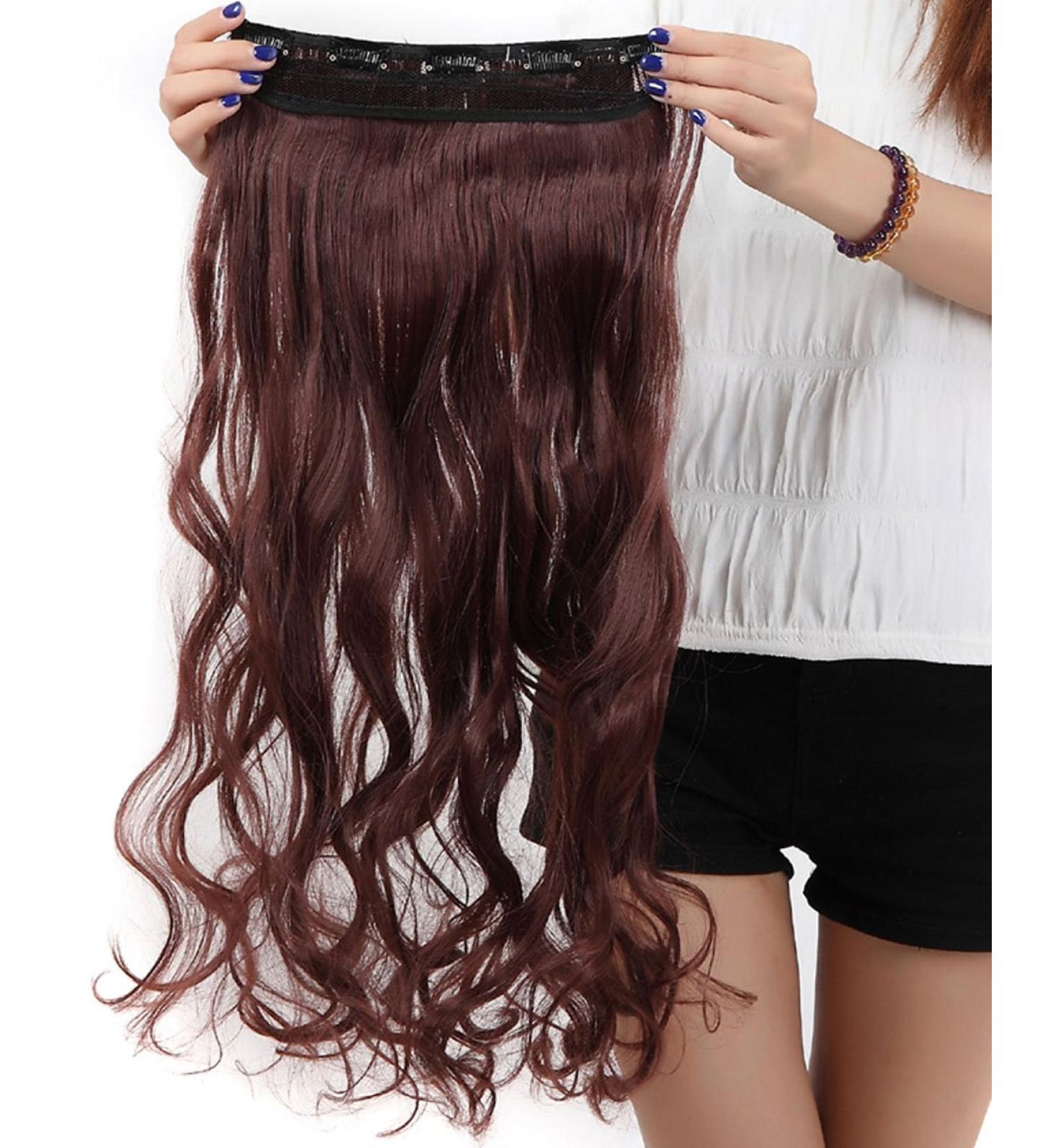 S-noilite Curly Wavy Hairpiece 24 Inch Dark Auburn Clip in Hair Extensions - Buy Online on GoSupps.com