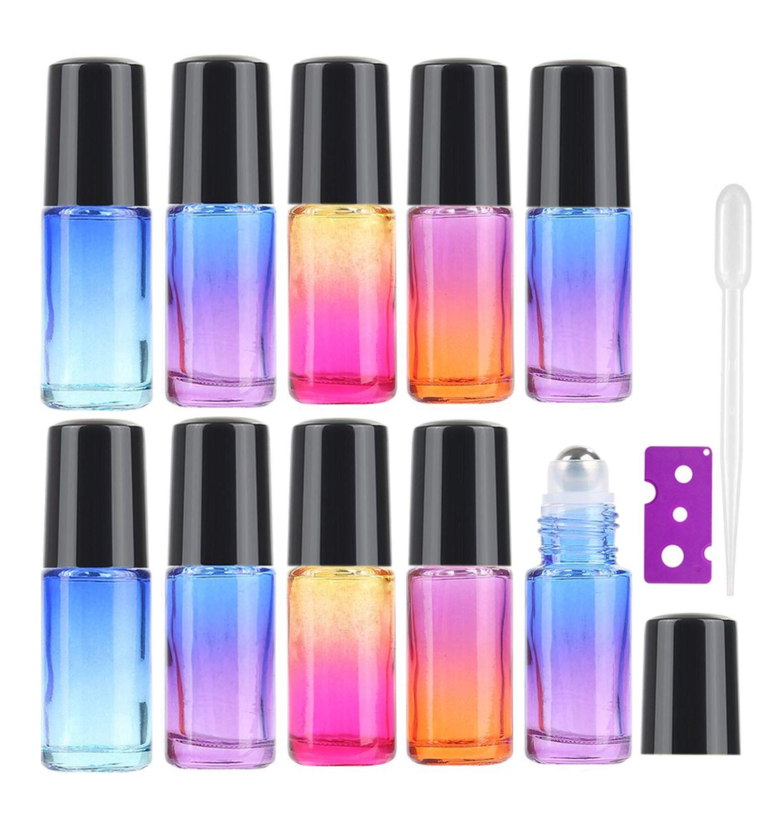 10 Pack 5ml Refillable Rainbow Glass Essential Oil Roll-On Bottles | Jamhoodirect with Stainless Steel Rollers & Caps - Perfect for Aromatherapy - Buy Online on GoSupps.com