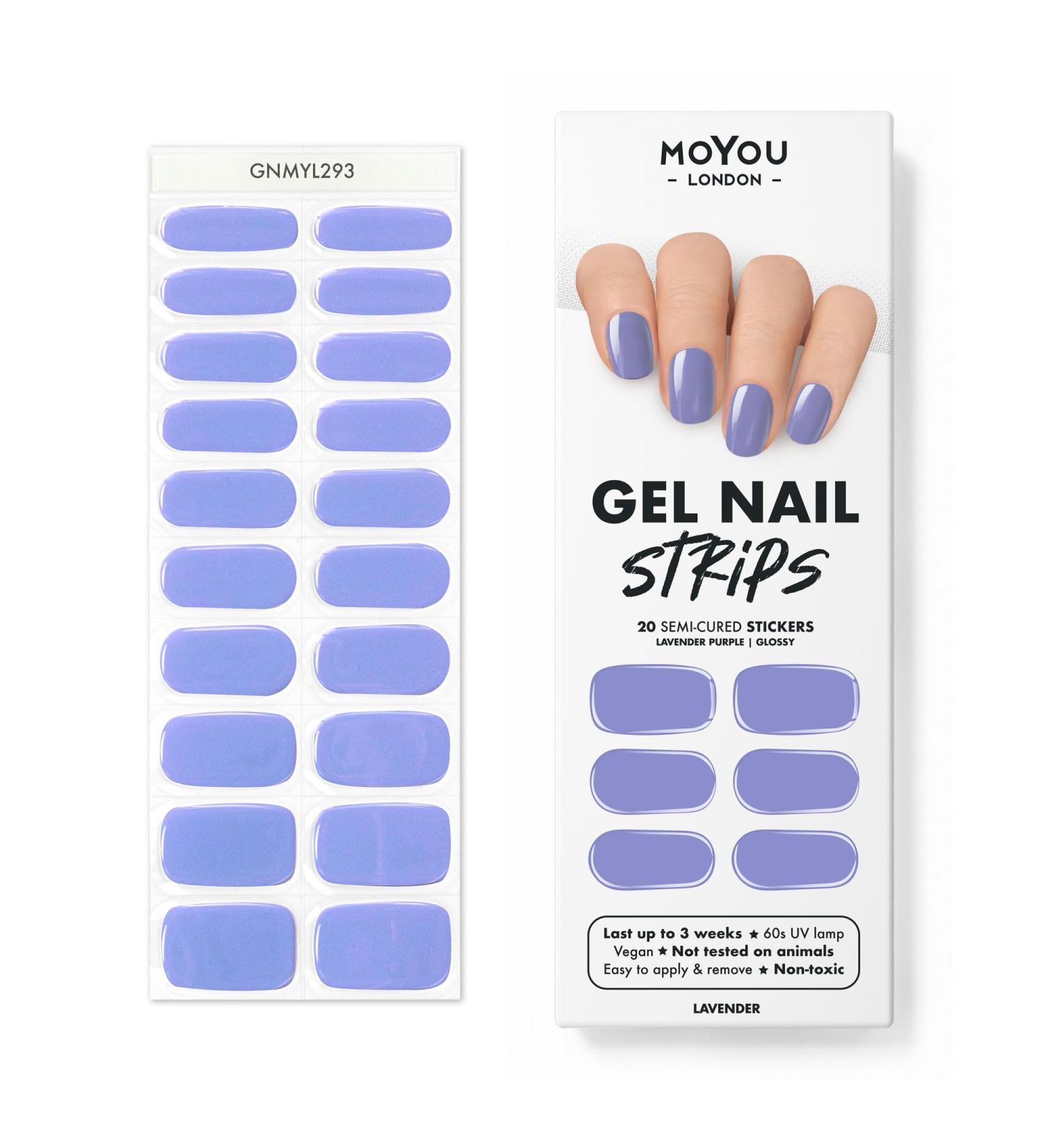 Moyou London Gel Nail Strips - 20pc Semi Cured Wraps + Free UV Lamp | Easy Apply & Remove for Salon-Quality Manicure in Lavender - Buy Online on GoSupps.com