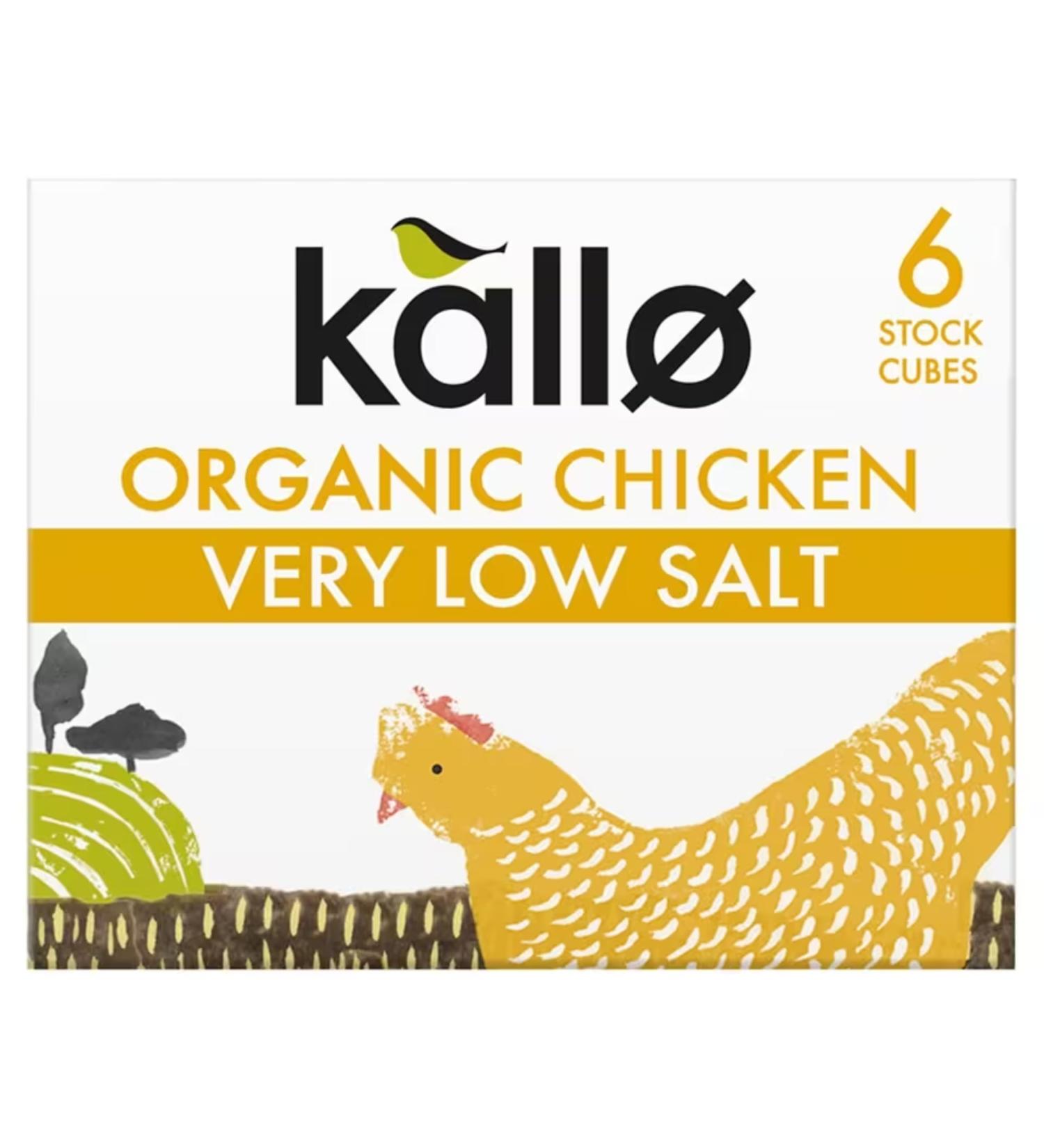 Kallo Very Low Salt Organic Chicken Stock Cubes 48g - Healthy Chicken Flavour - Natural and Organic Ingredients - Low Sodium Content for Balanced Cooking