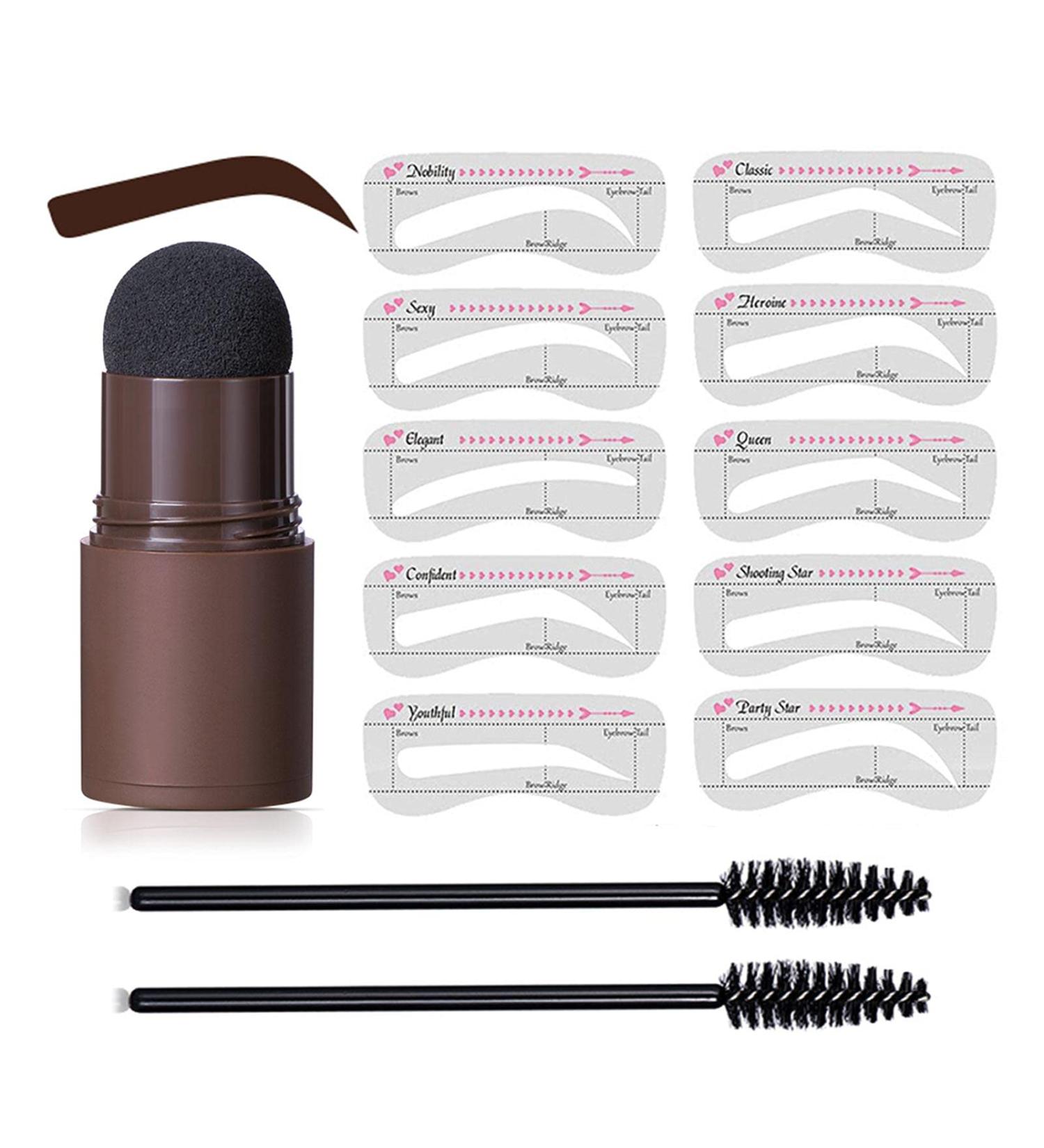 Eyebrow Stamp Kit 1-Step Brow Stamp and Shaping Kit Waterproof Eyebrow Stamp Shaping Set with 10 Eyebrow Styling Mode Card(Brown 1 Set) Dark Brown*2 - Buy Online on GoSupps.com
