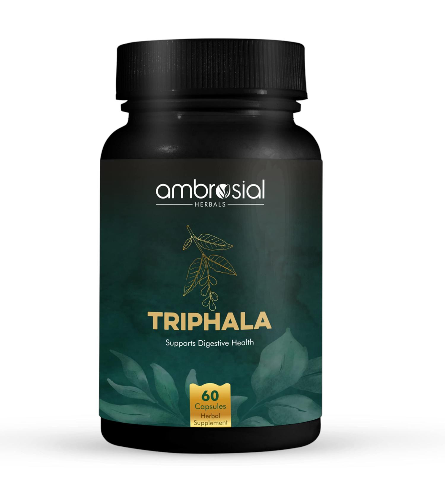 Buy Ambrosial Triphala - Vegan Digestive Support with Amla Haritaki & Bibhitaki | 60 Capsules Rich in Vitamin C & Antioxidants - Buy Online on GoSupps.com
