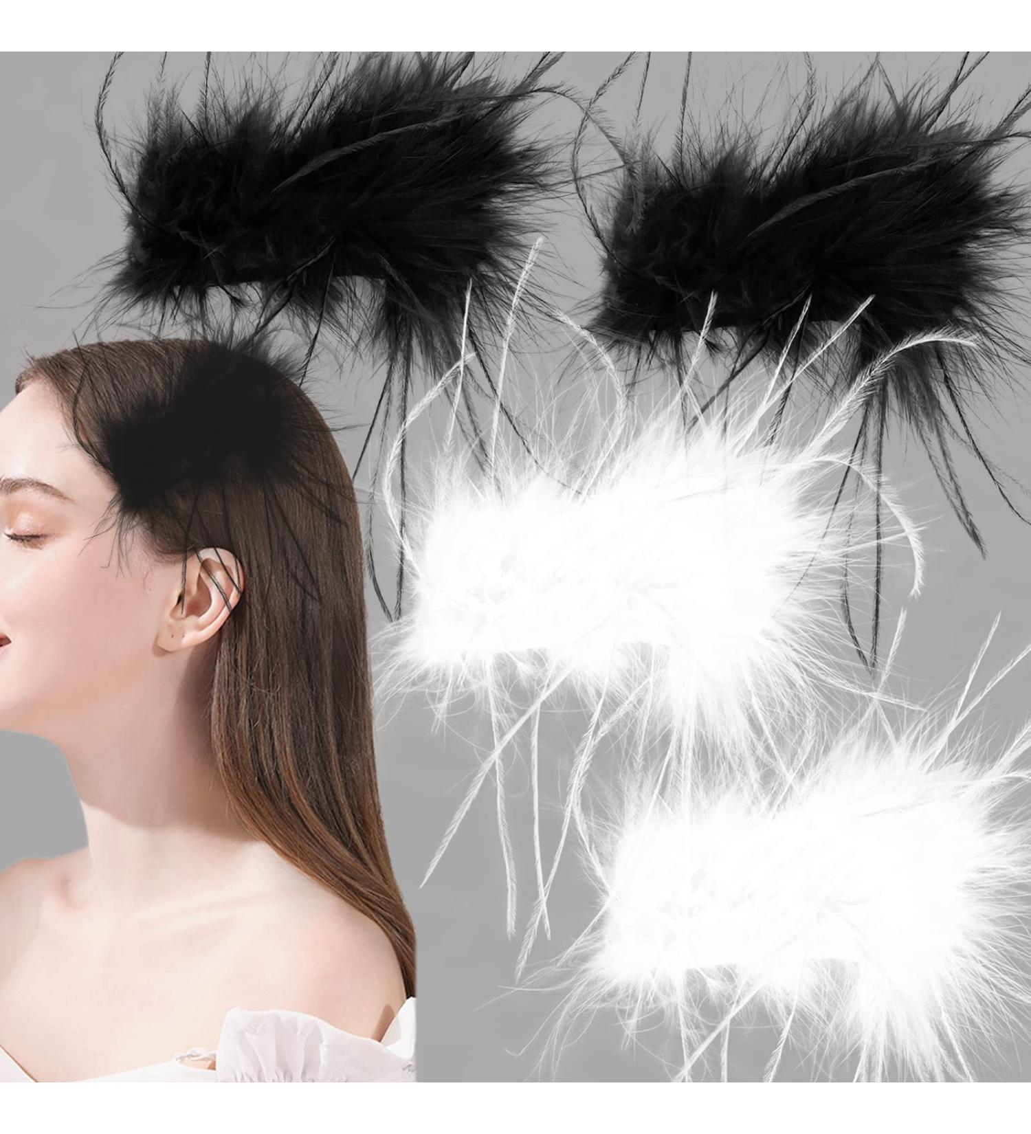 4 Pcs Ostrich Feather Hair Clips - Vintage Elegant Luxury Headpiece for Women (Black+White) - Buy Online on GoSupps.com