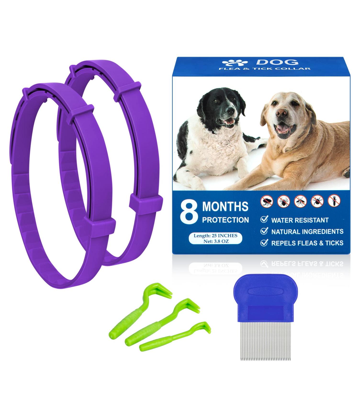 Flea Collar for Dogs 2-Pack Purple | 8 Months Protection | Prevent, Control, & Treat Fleas and Ticks | Adjustable 25 Inch | Free Comb Included - Buy Online on GoSupps.com