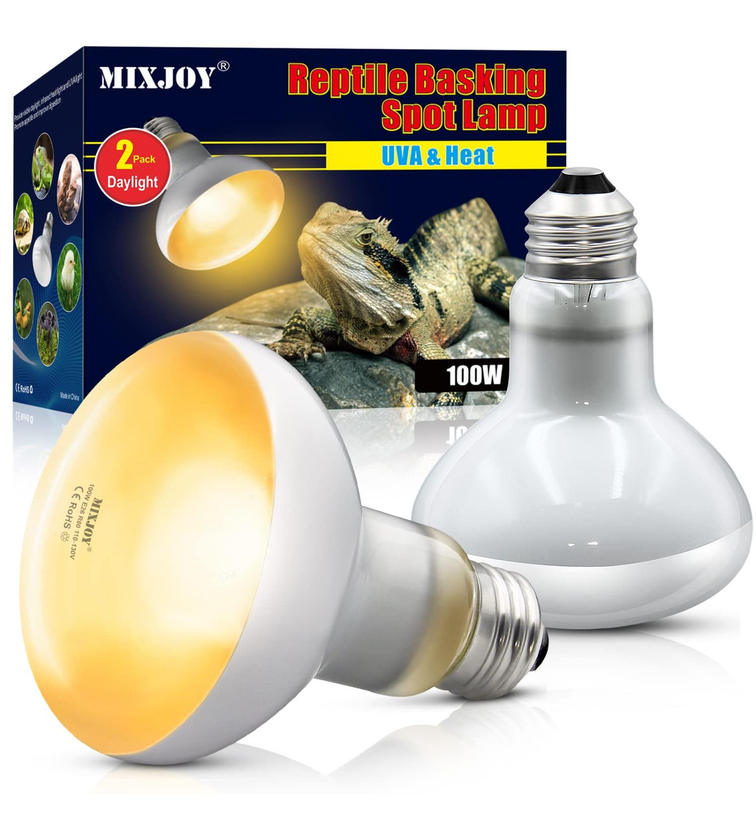 MIXJOY 2 Pack Reptile Heat Lamp 100W UVA Daylight Basking Spot Light Amphibians Basking Bulbs Heat Lamps Heat Lamp Bulbs for Reptiles Lizard Tortoise Bearded Dragon - Buy Online on GoSupps.com