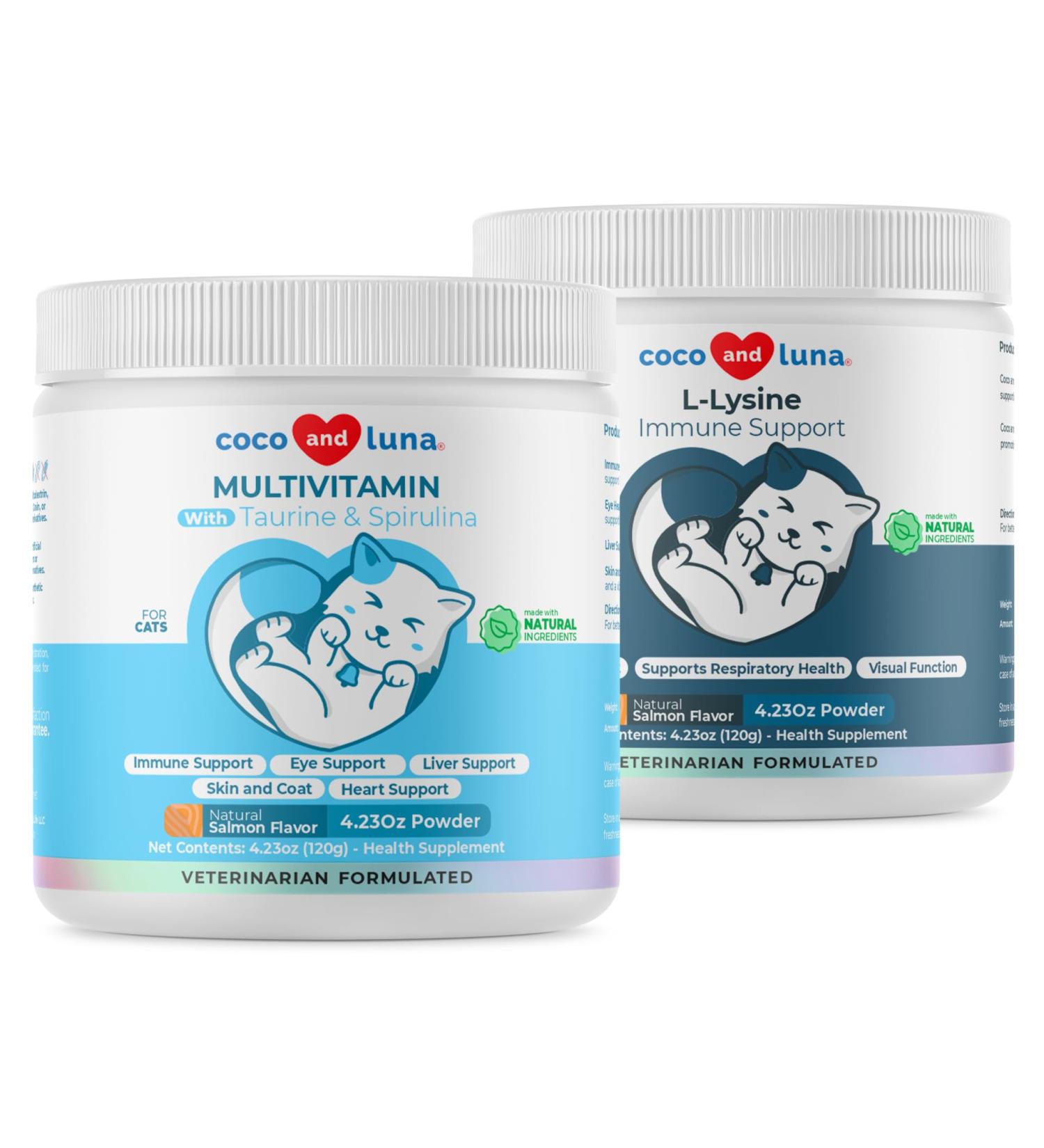 Lysine + Multivitamin for Cats - Immune Support Skin and Coat Health Eye Support - with EPA and DHA Taurine and Spirulina - Buy Online on GoSupps.com