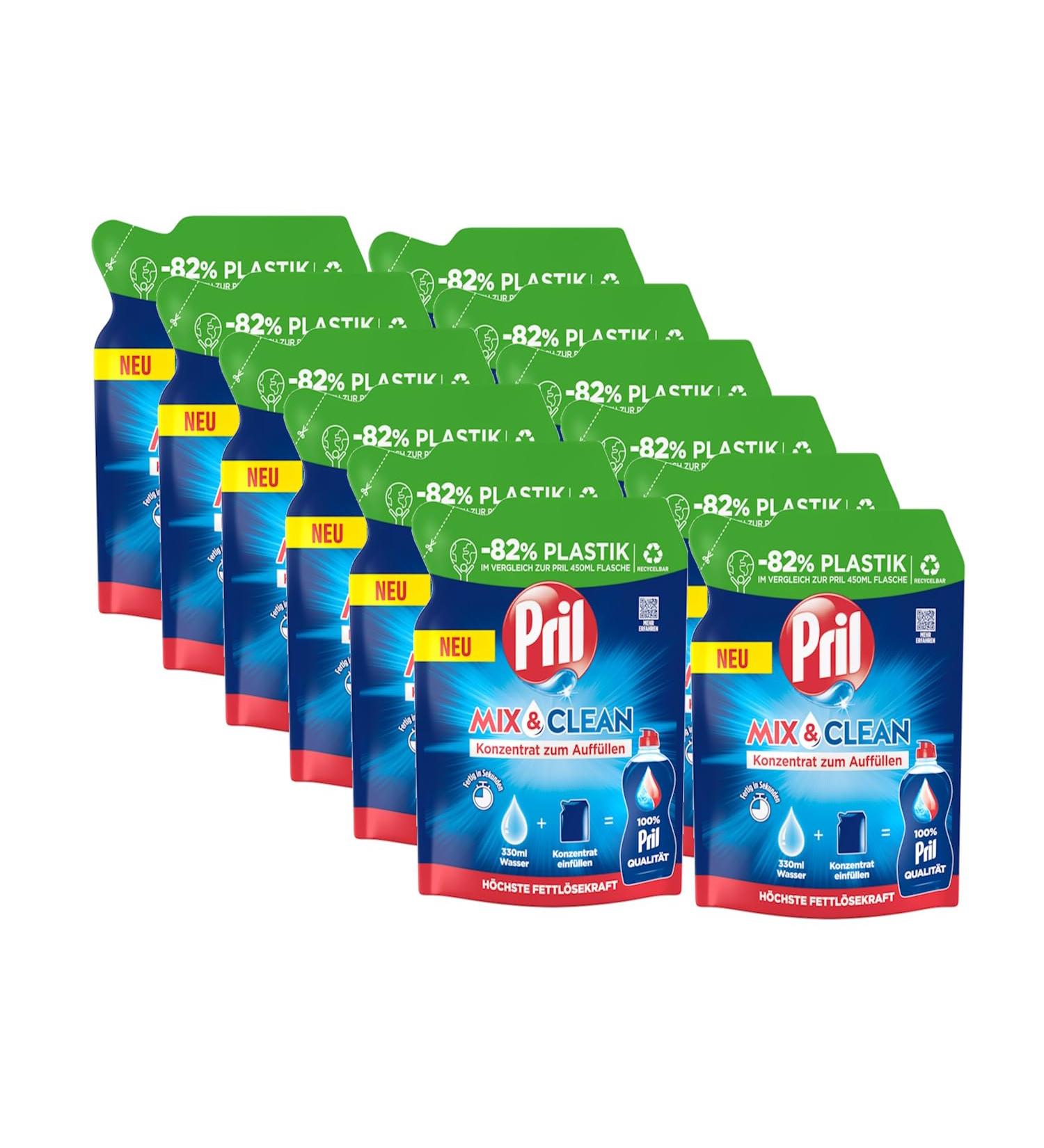 Pril Mix & Clean Concentrate Hand Dishwashing Detergent 12x120ml | 82% Less Plastic Powerful Fat Removal Effective in Cold Water - Buy Online on GoSupps.com