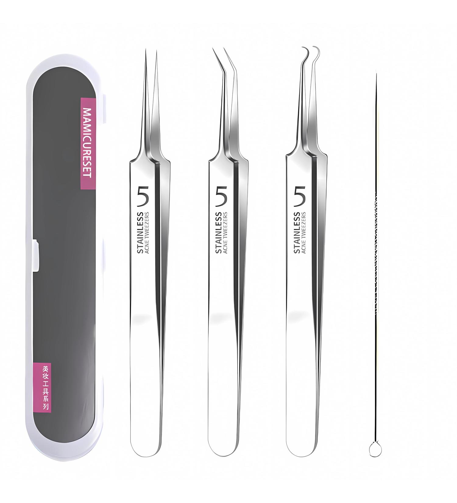 4 Pcs Pimple Blackhead Remover Tool Kit 4-in-1 Blackhead Comedone Acne Professional Stainless Pimples Comedone Extractor with Portable Case (Silver) - Buy Online on GoSupps.com