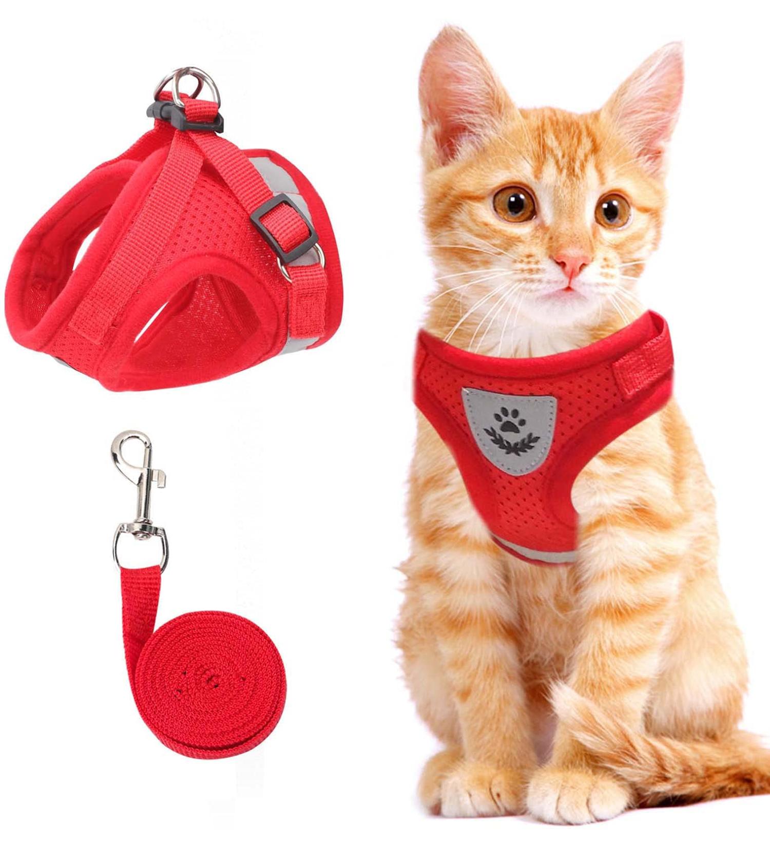 Cat and Small Dog All Weather Mesh Vest Harness with Reflective Strip - Red X-Small - Buy Online on GoSupps.com