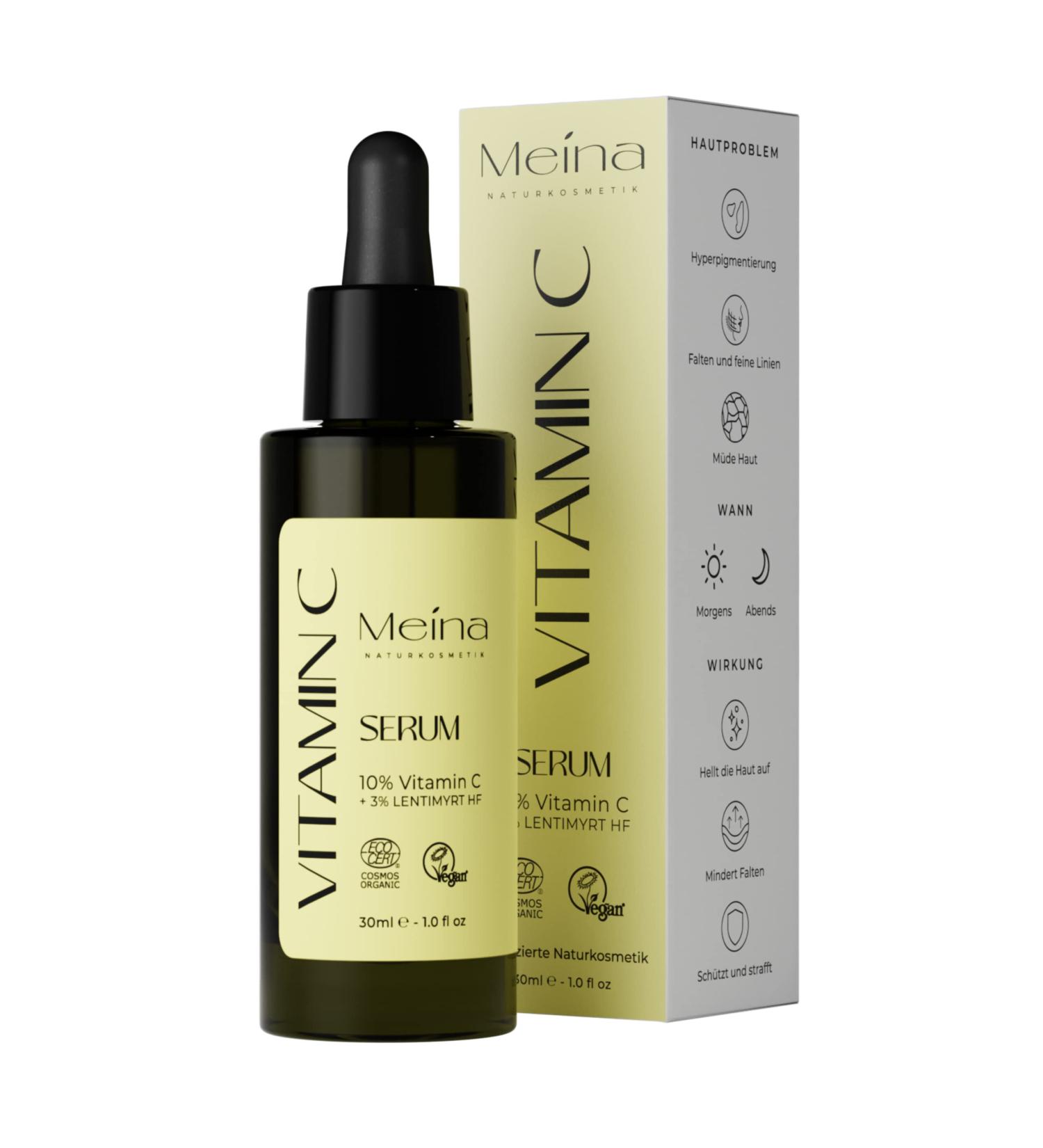 Meina Bio 10% Vitamin C Serum - Organic Anti-Aging Facial Serum for Glowing Skin | Vegan & Natural | 30ml - Buy Online on GoSupps.com