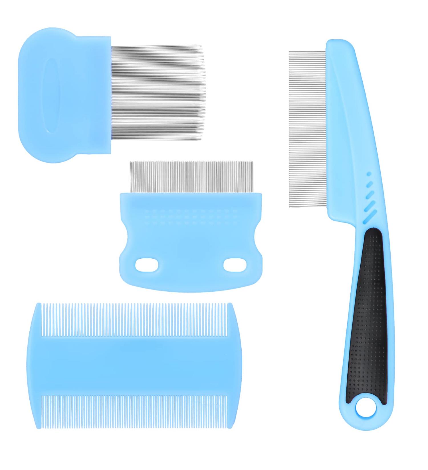 Tonyg-P Flea Comb Set for Cats & Dogs - 4-Piece Pet Care Kit | Tear Stain Remover & Grooming Tool in Blue - Buy Online on GoSupps.com