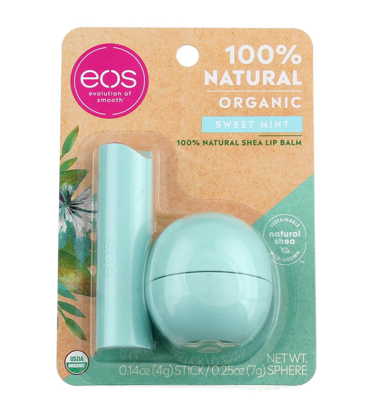 EOS 100% Natural Shea Lip Balm Sweet Mint - 2 Pack (0.39 oz) | Moisturizing & Refreshing - Buy Online on GoSupps.com