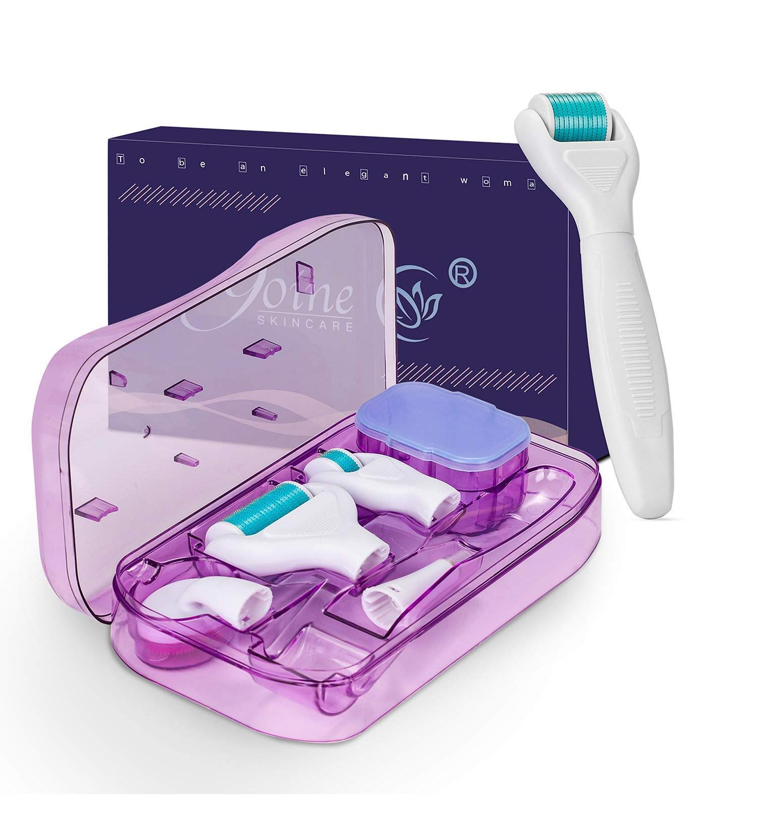 9Oine 6 in 1 Titanium Derma Roller Kit 0.25mm for Body & Face - Microneedling & Dermaplaning Tool for Massage & Glow - Microdermabrasion & Cream Absorption - Buy Online on GoSupps.com