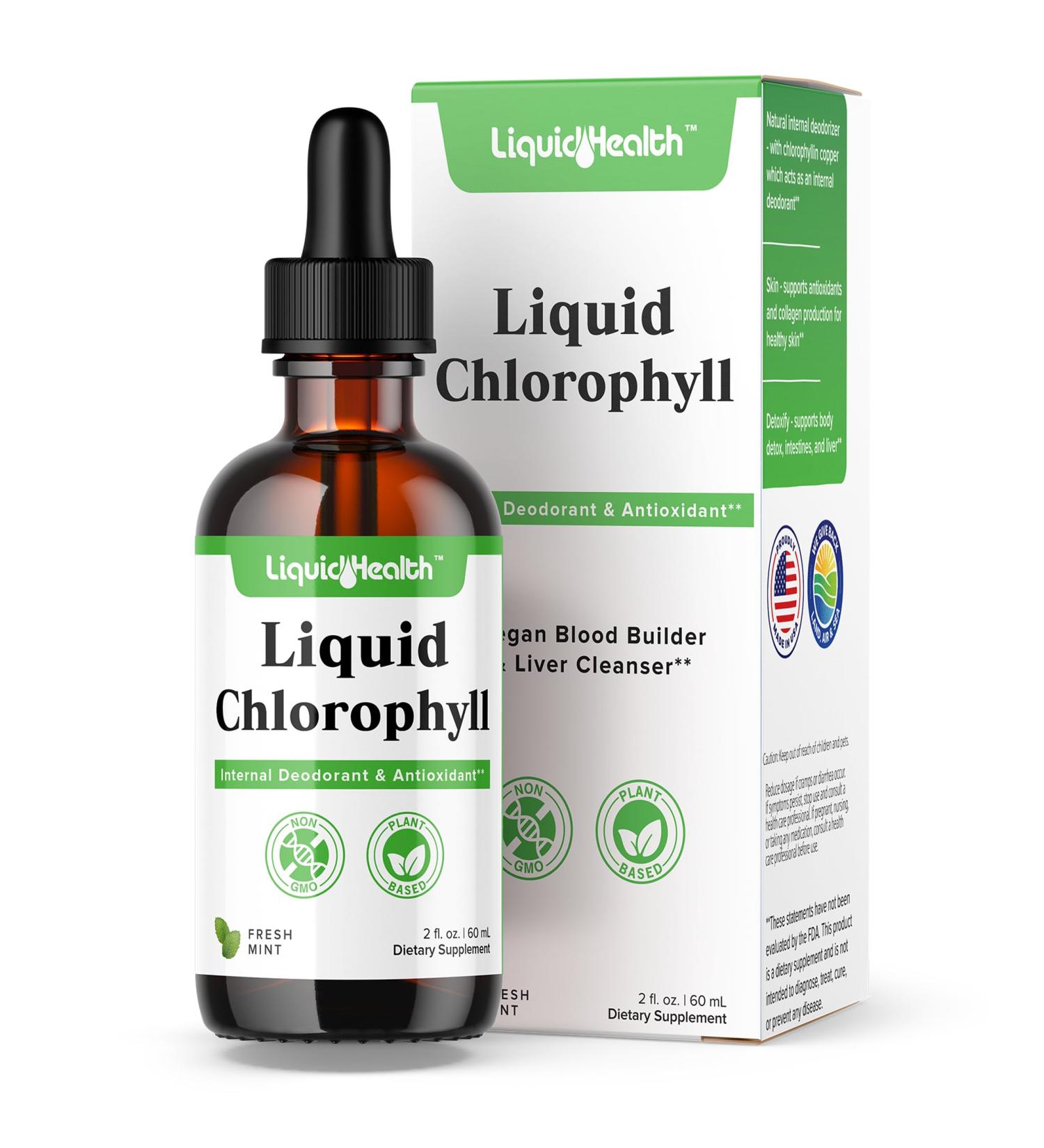 LIQUIDHEALTH Liquid Chlorophyll Drops - Internal Deodorizer Liver Detox Immune Support Promote Collagen for Hair & Skin Stop Bad Breath Reduce Appetite - Made in The USA Vegan Non-GMO (2 oz) 2 Fl Oz (Pack of 1) - Buy Online on GoSupps.com