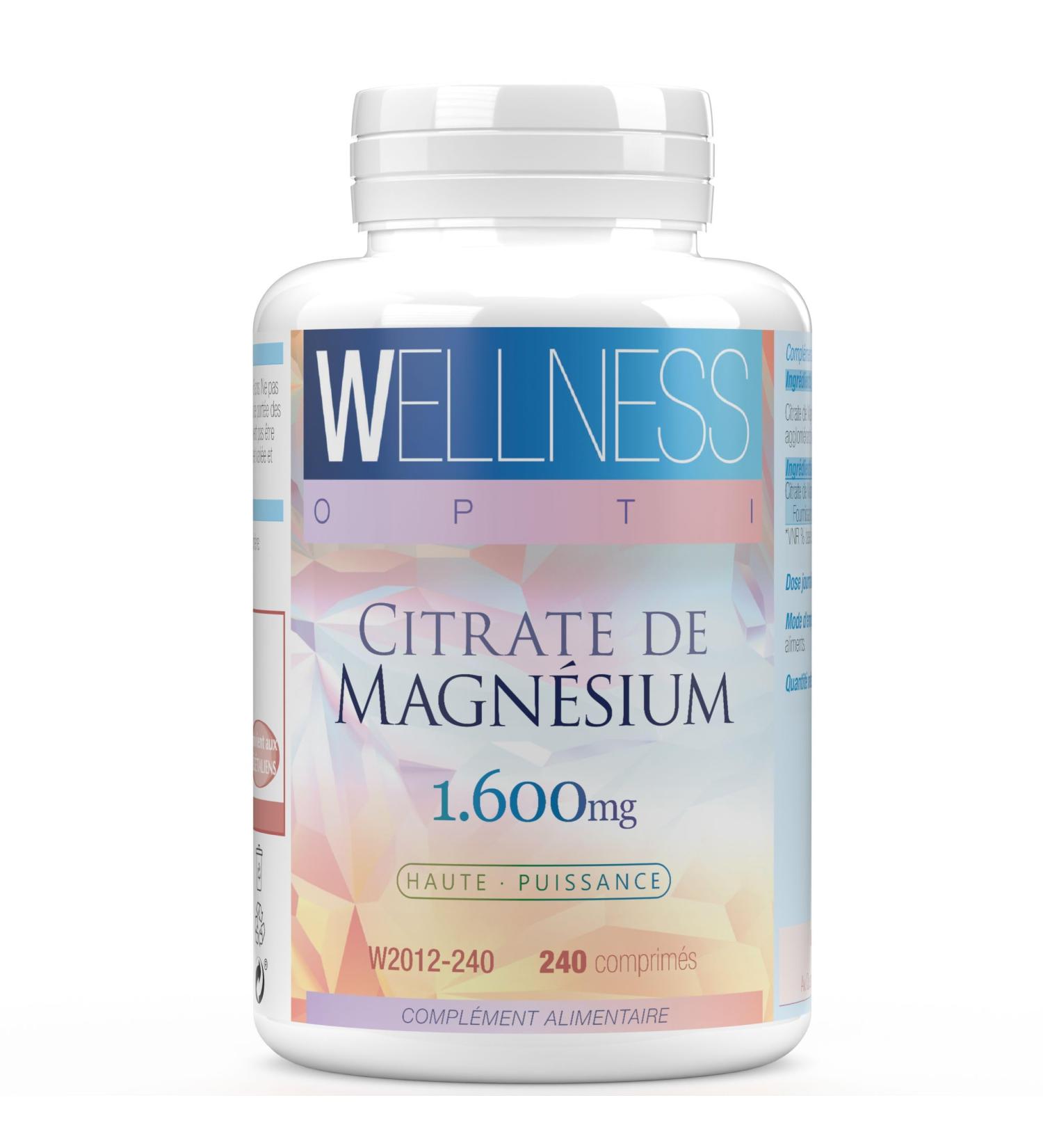 WELLNESS OPTI Magnesium Citrate 1600 mg High Absorption Supplement of 240 tablets for complete well-being daily energy intake and nutritional balance. - Buy Online on GoSupps.com