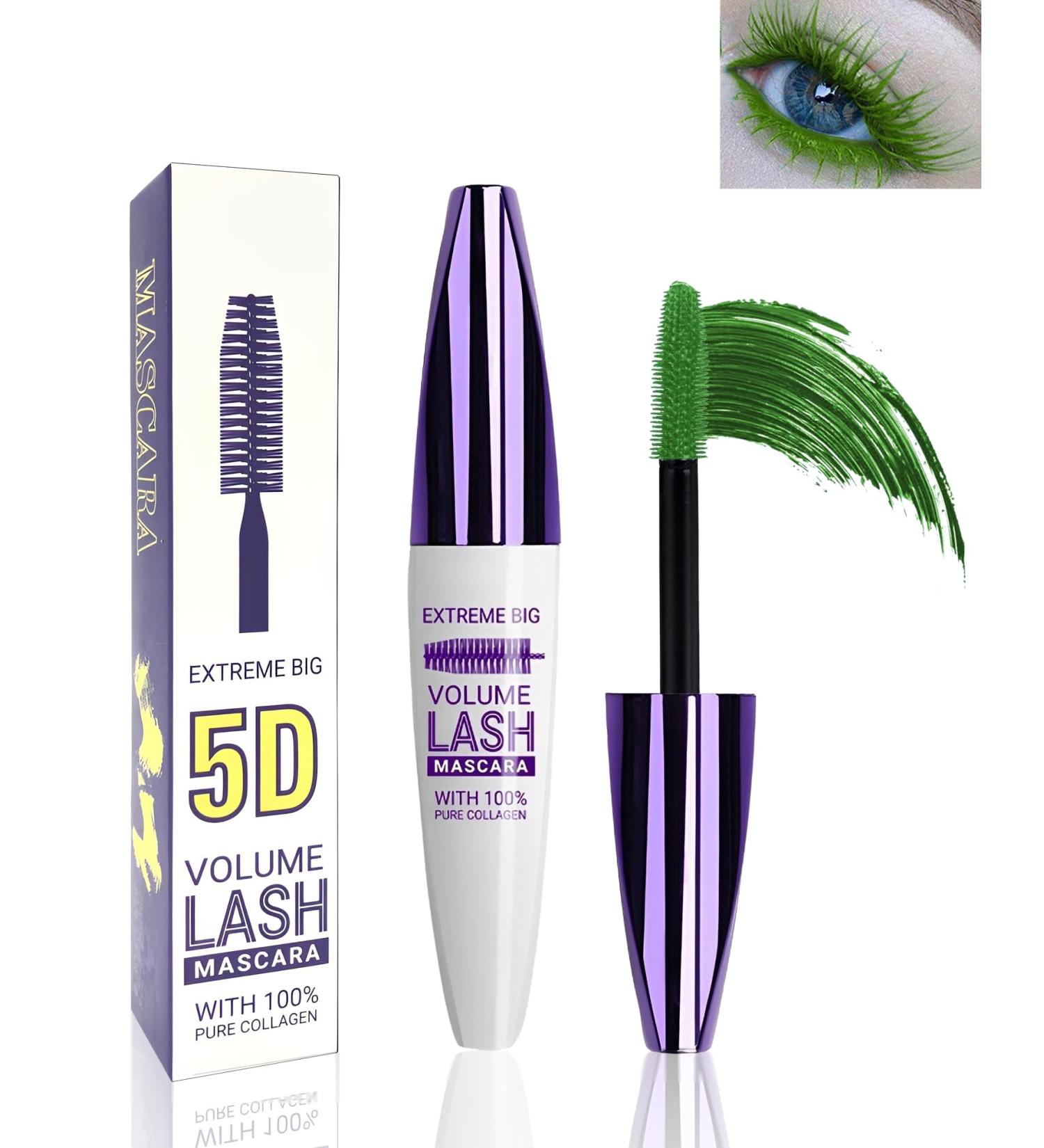 5D Green Mascara Voluminous Waterproof-1Pcs Silk Fiber Tubing Mascara for Eyelashes Volume and Length Curling Eye Lash Longlasting Smudegproof Colored Mascara Liquid Lash Extensions Mascara for Women 06# Green - Buy Online on GoSupps.com